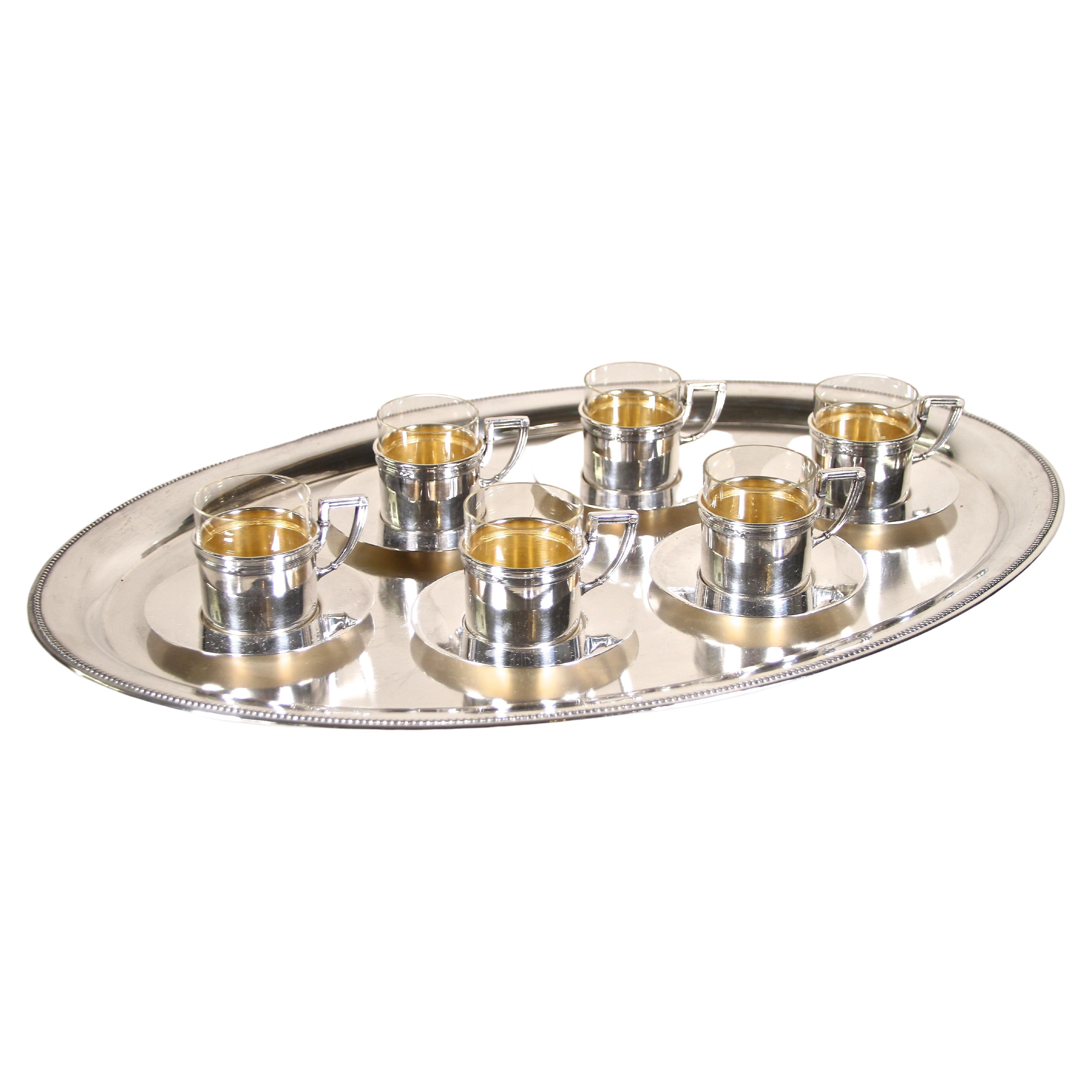 Art Nouveau Coffee Service/ Gilt Espresso Cups by Argentor, Austria circa 1910