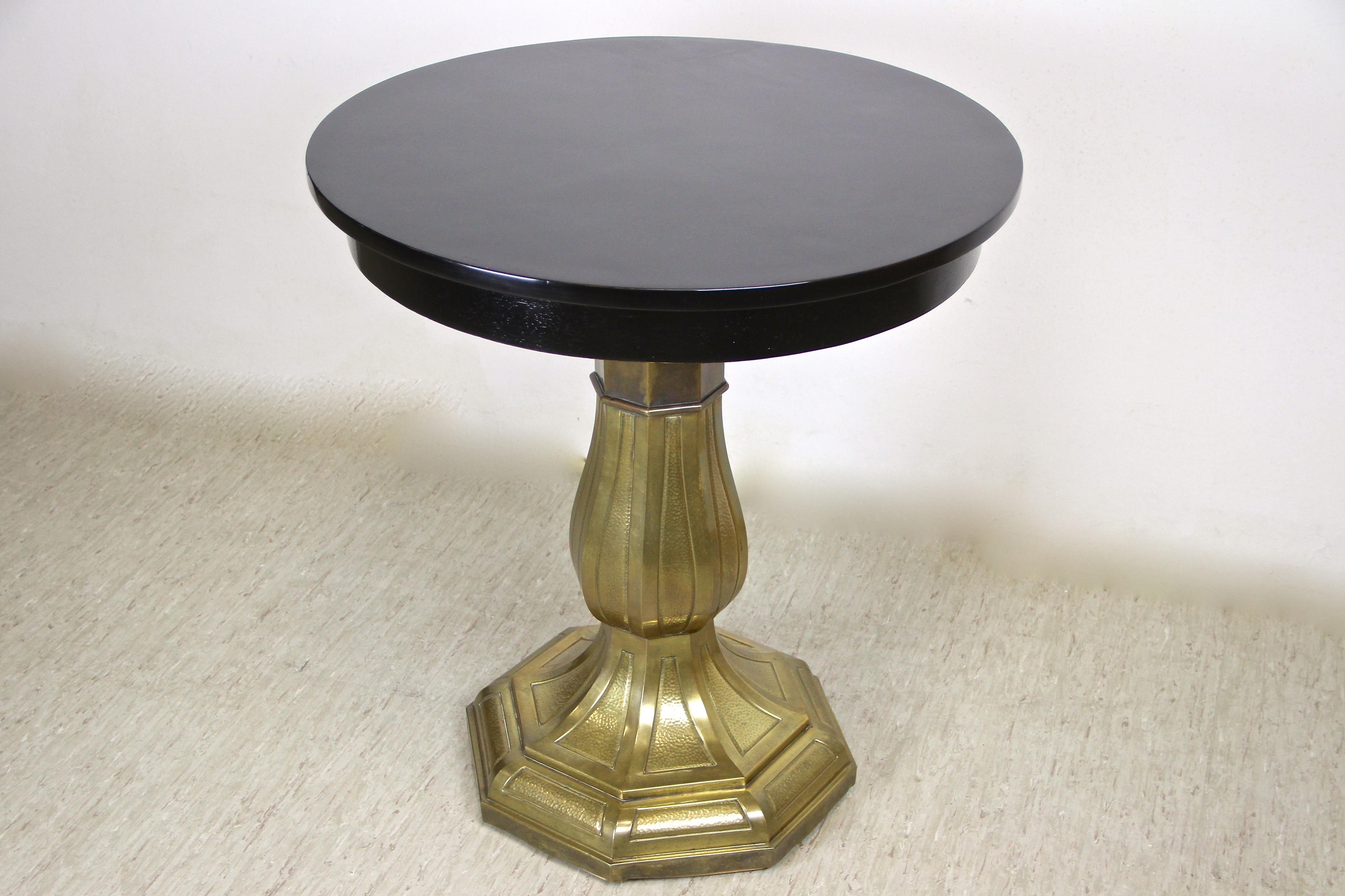 Blackened Art Nouveau Coffee/ Side Table with Brass Base, Austria, circa 1910 For Sale