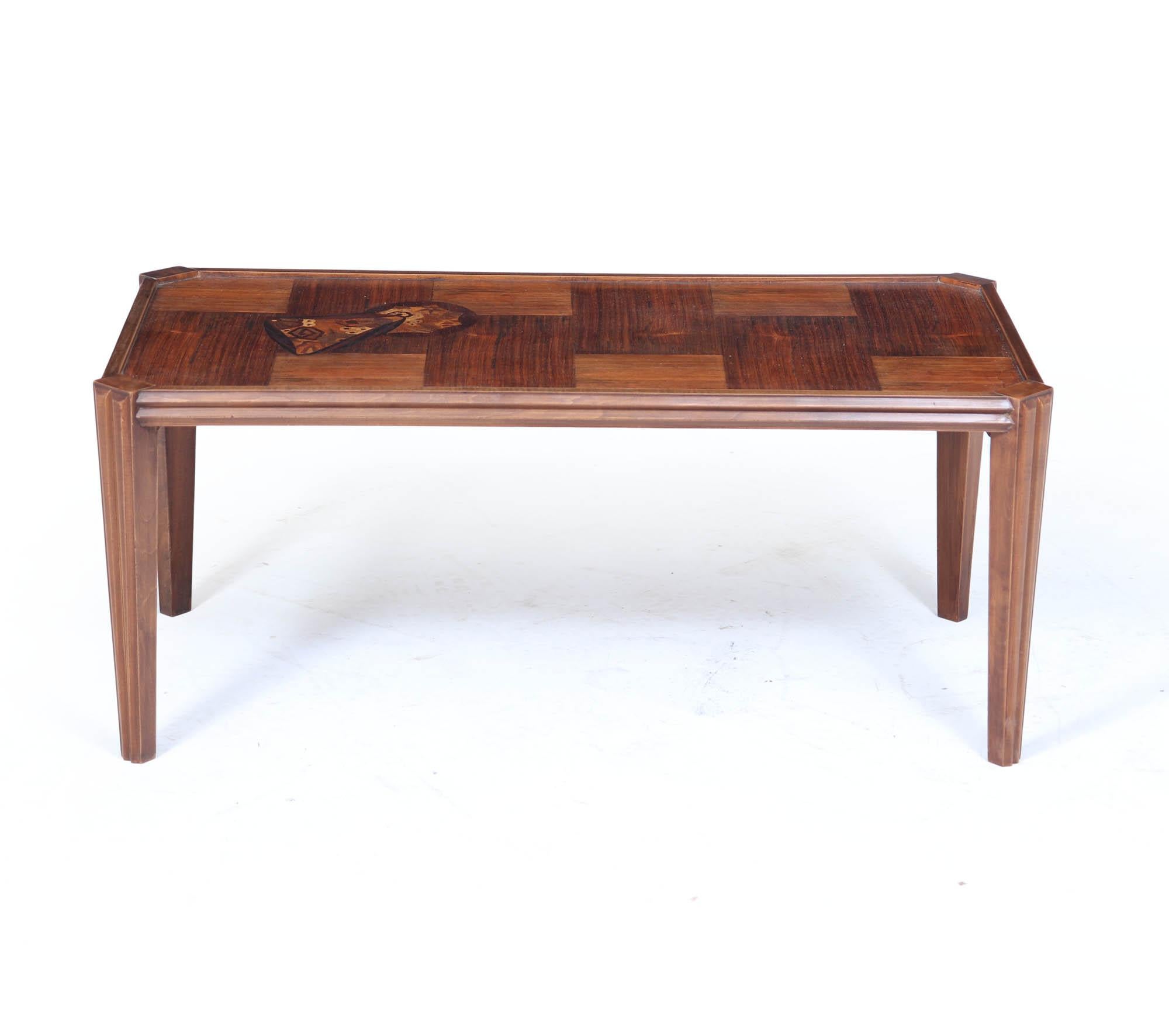 French Art Nouveau Coffee Table Signed 