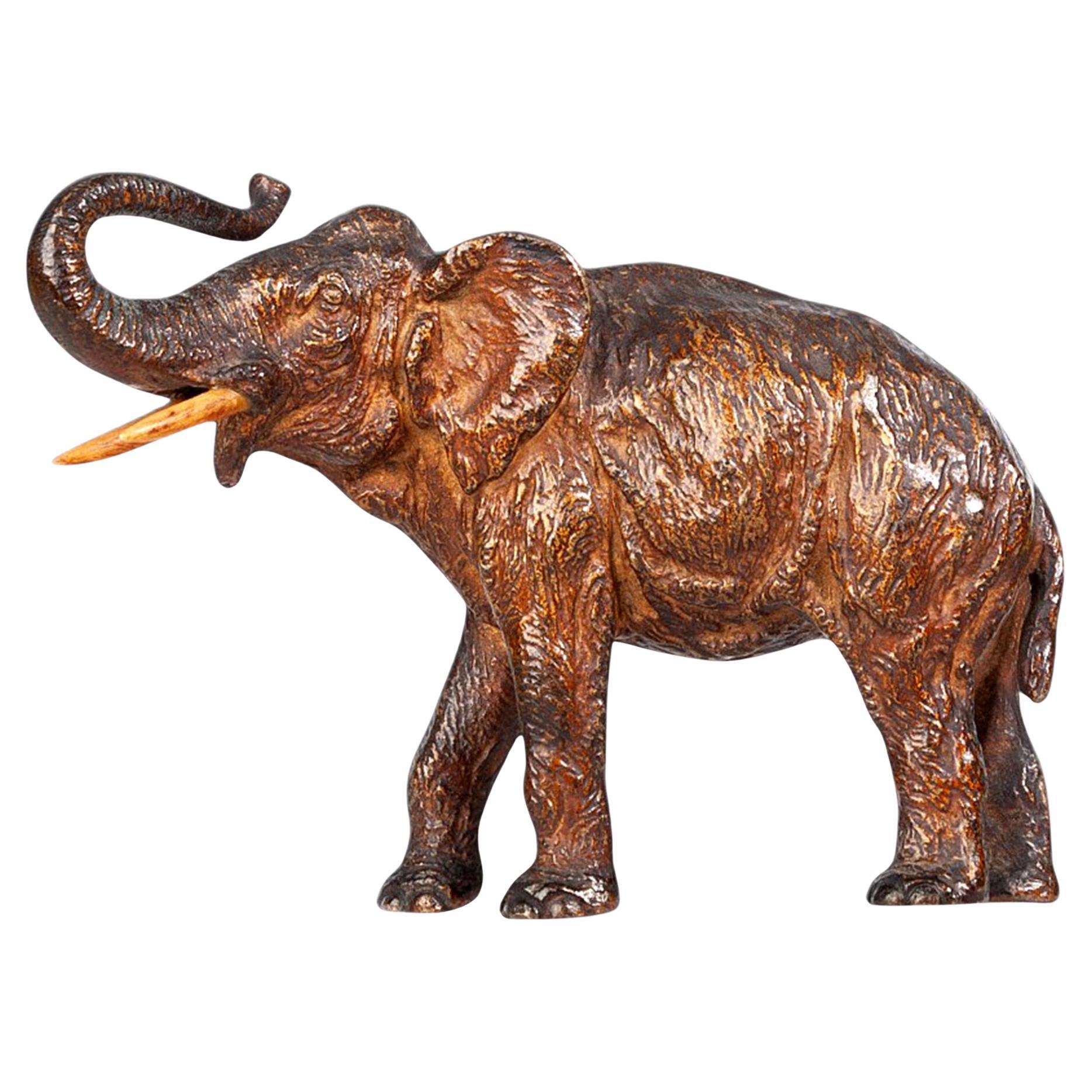 Figurilla de elefante de bronce pintado en frío Art Nouveau de Franz Bergmann, Austria