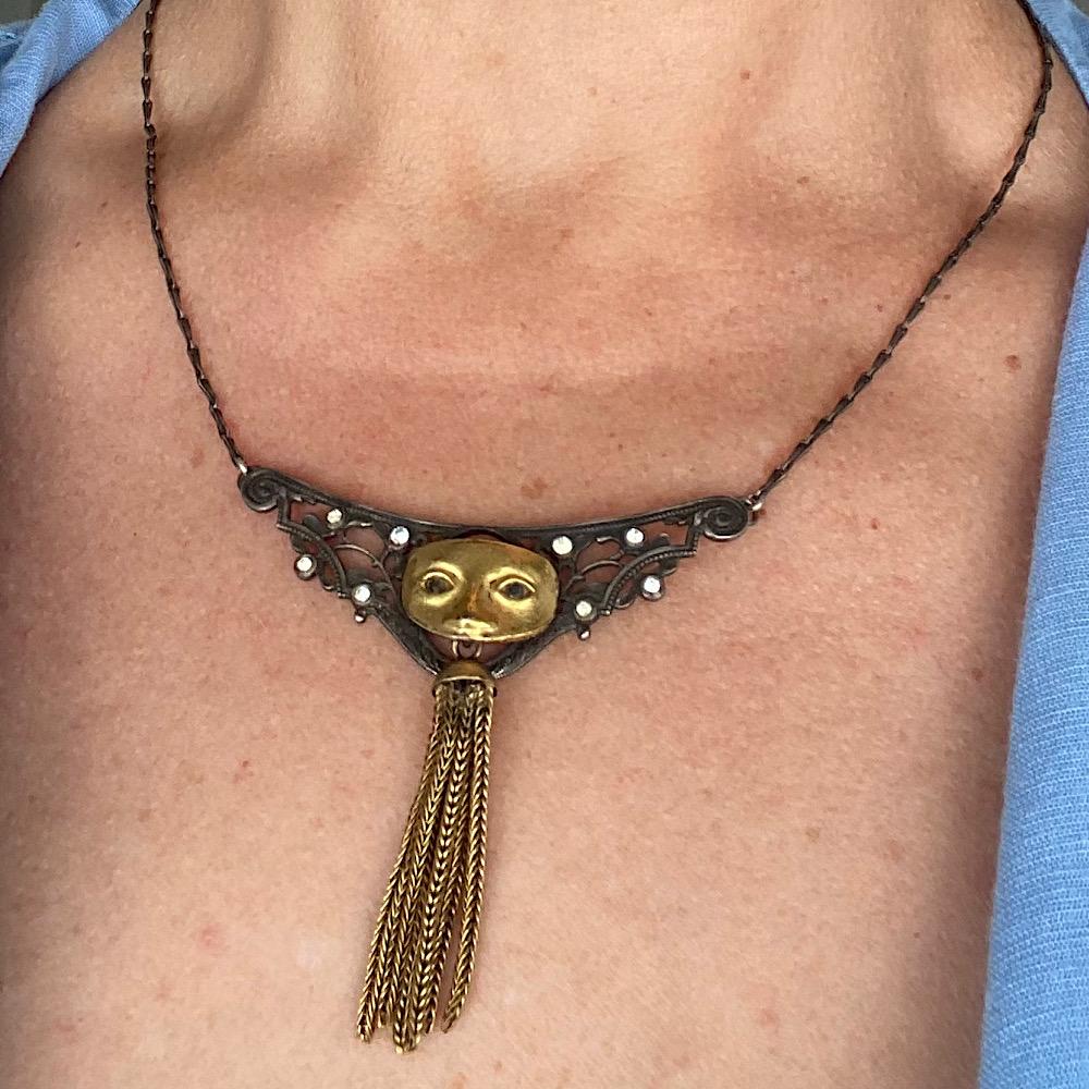Women's Art Nouveau Commedia Crystal Dell’arte Necklace For Sale