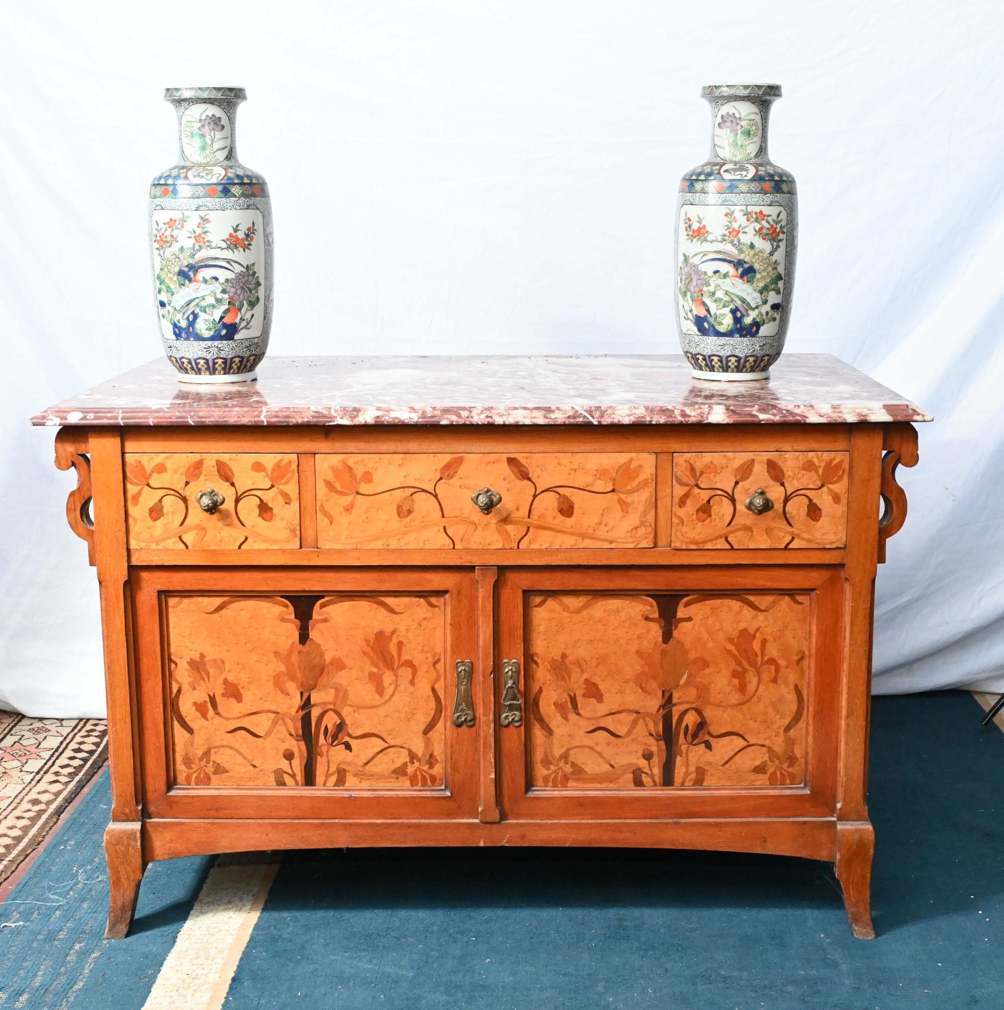 Art Nouveau Commode French Cabinet Floral Inlay For Sale 1