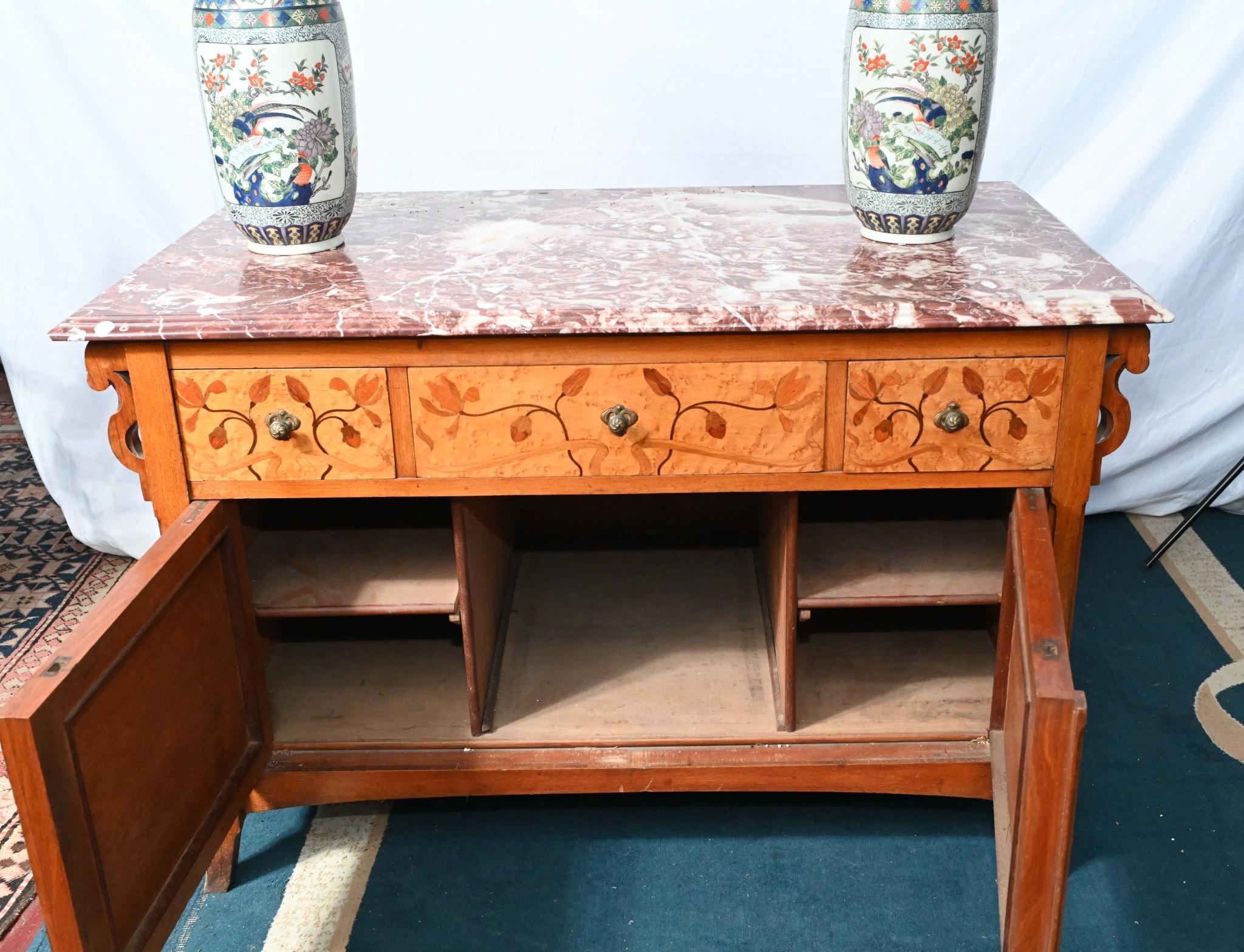 Art Nouveau Commode French Cabinet Floral Inlay For Sale 3