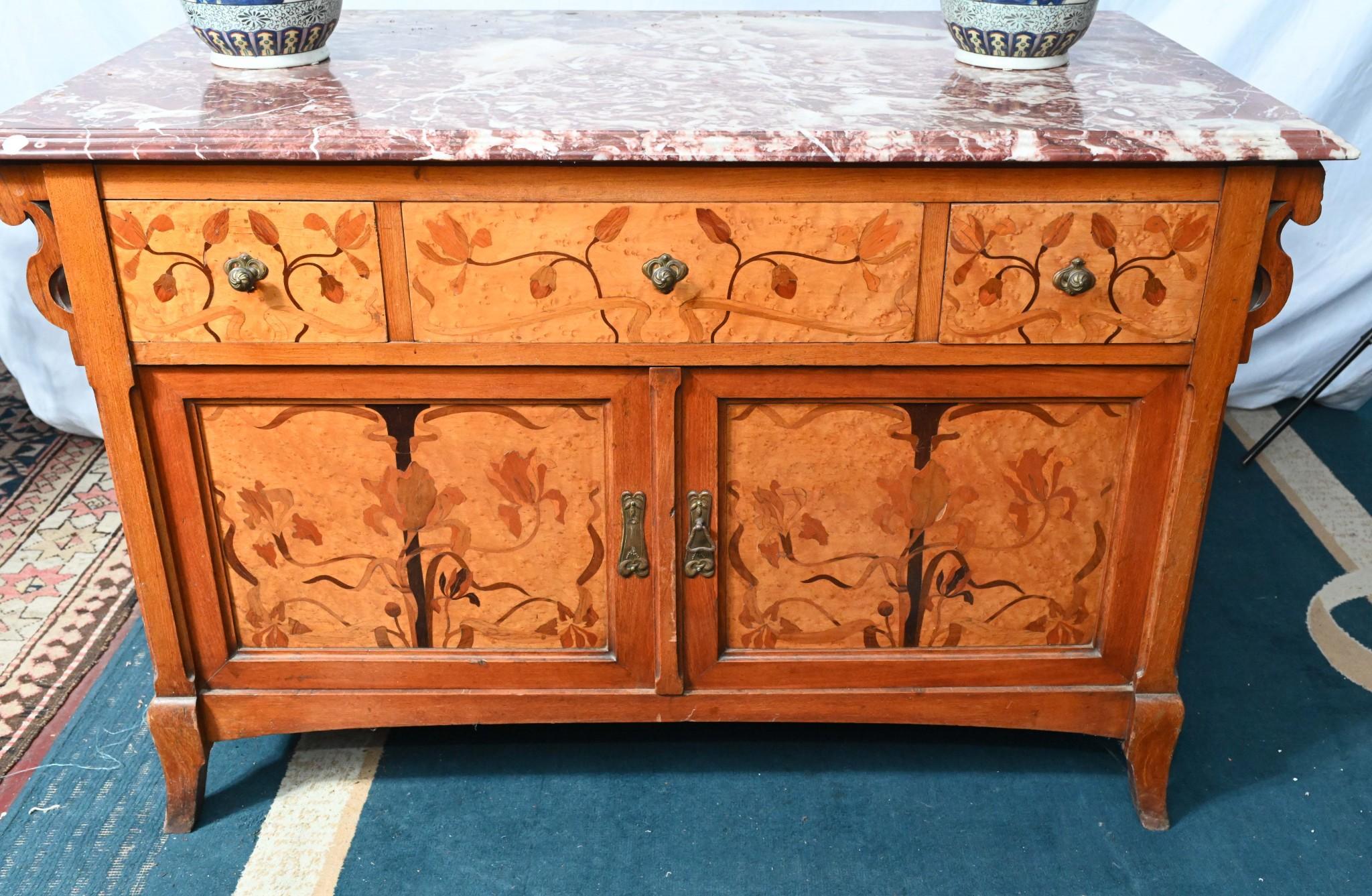 Art Nouveau Commode French Cabinet Floral Inlay For Sale 4