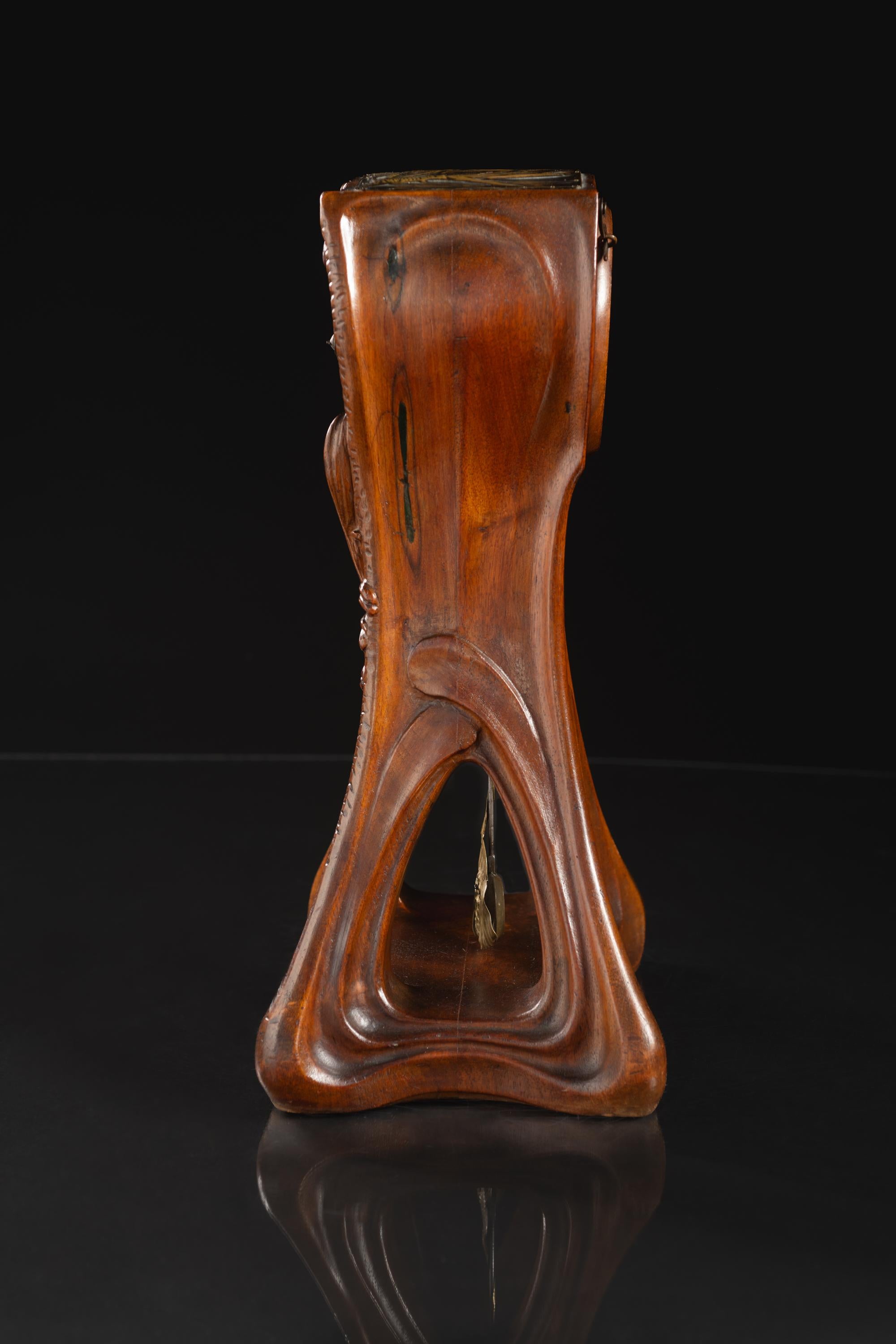 Hand-Carved Art Nouveau Conifer Clock by Joself Kratina For Sale