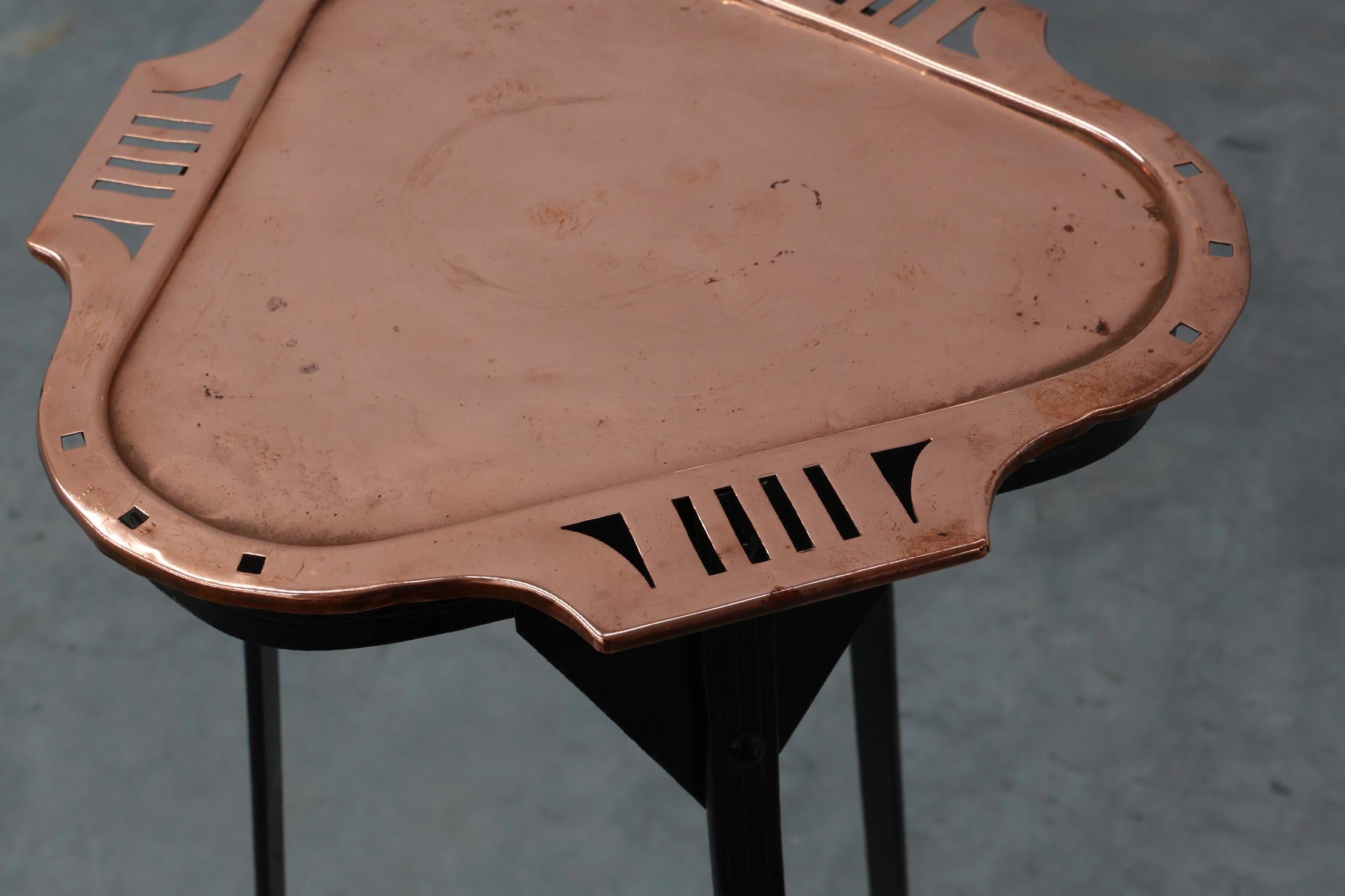 Art Nouveau console in metal with copper plate in the style of Bovy For Sale 4