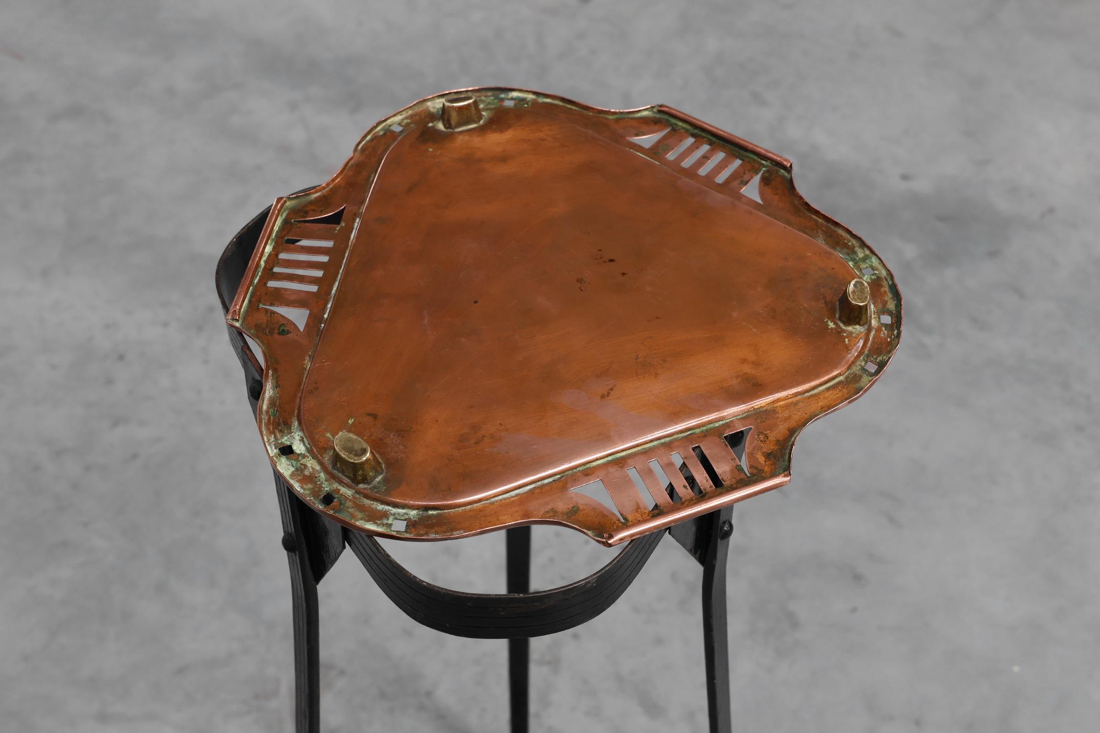 Art Nouveau console in metal with copper plate in the style of Bovy For Sale 5