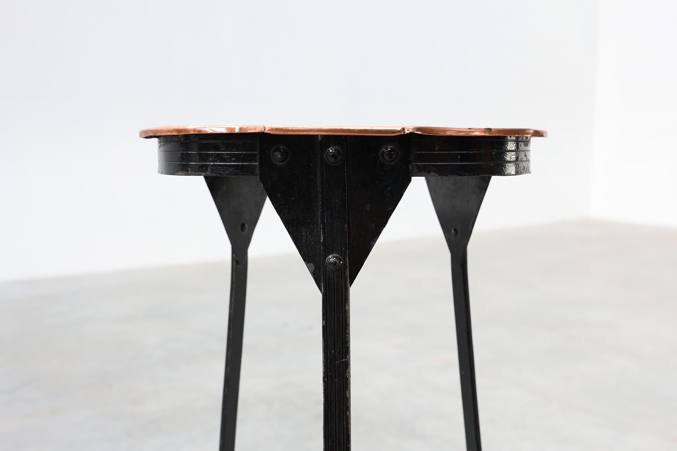Belgian Art Nouveau console in metal with copper plate in the style of Bovy For Sale