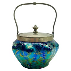 Art Nouveau Cookie jar iridescent glass by Loetz' with Lid