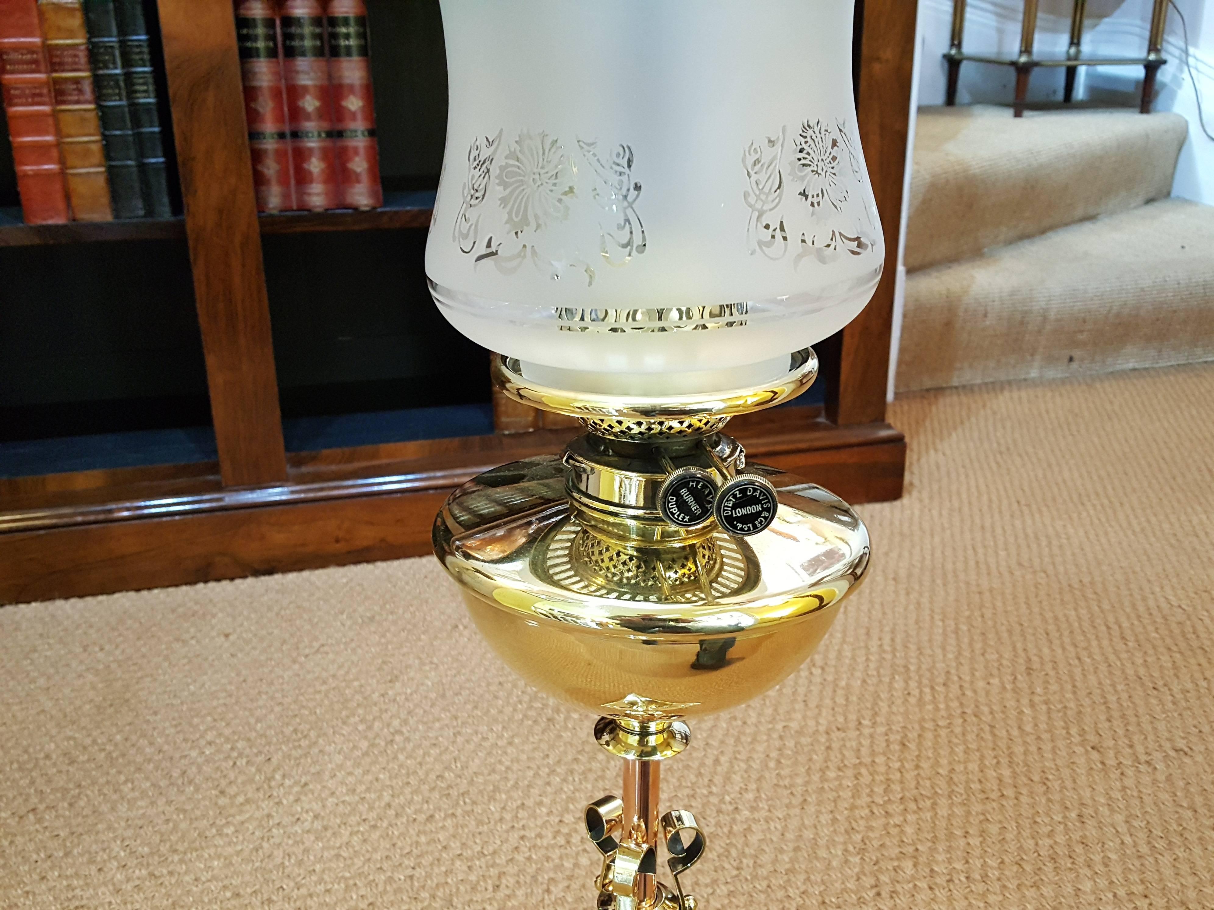 English Art Nouveau Copper and Brass Oil Lamp For Sale