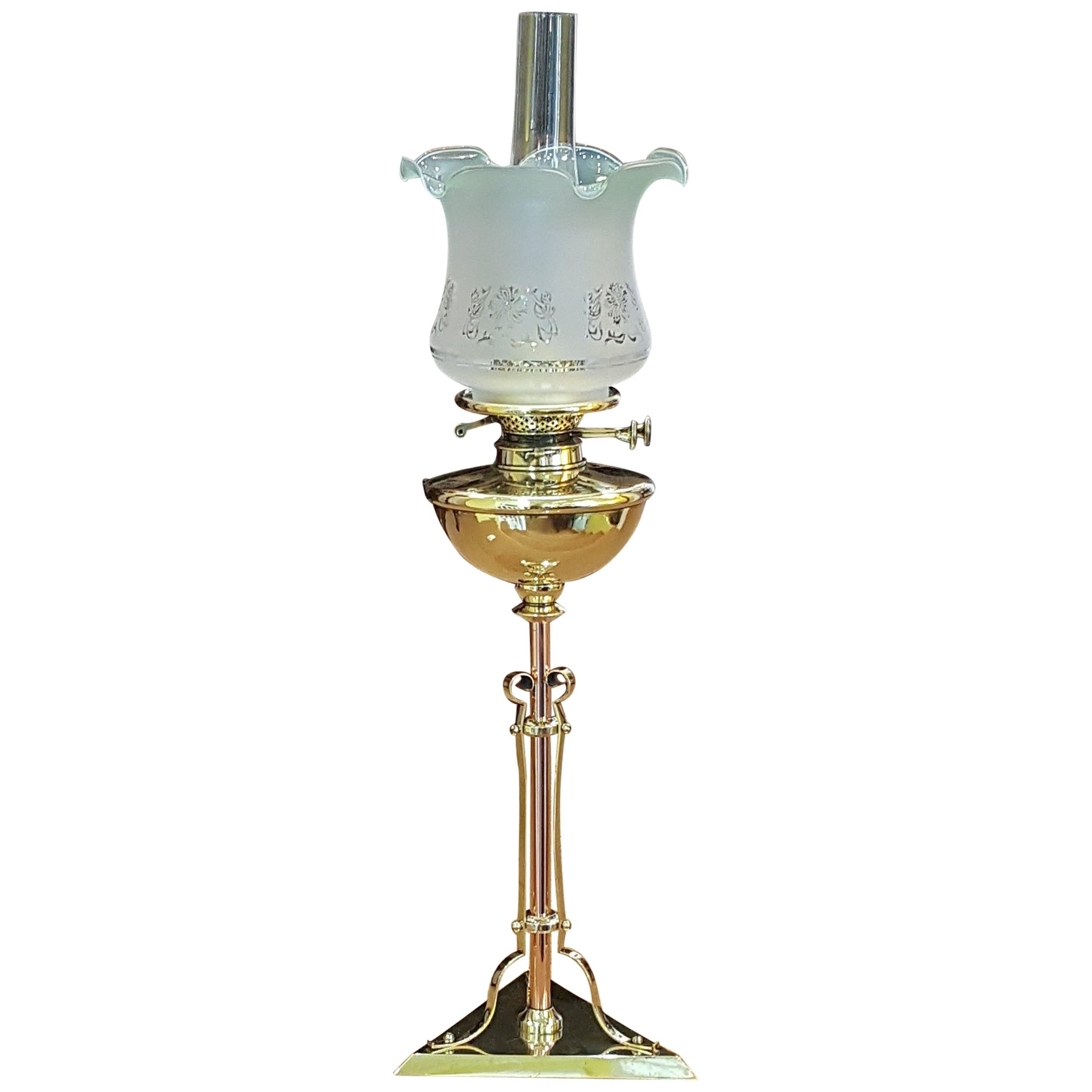 Art Nouveau Copper and Brass Oil Lamp For Sale