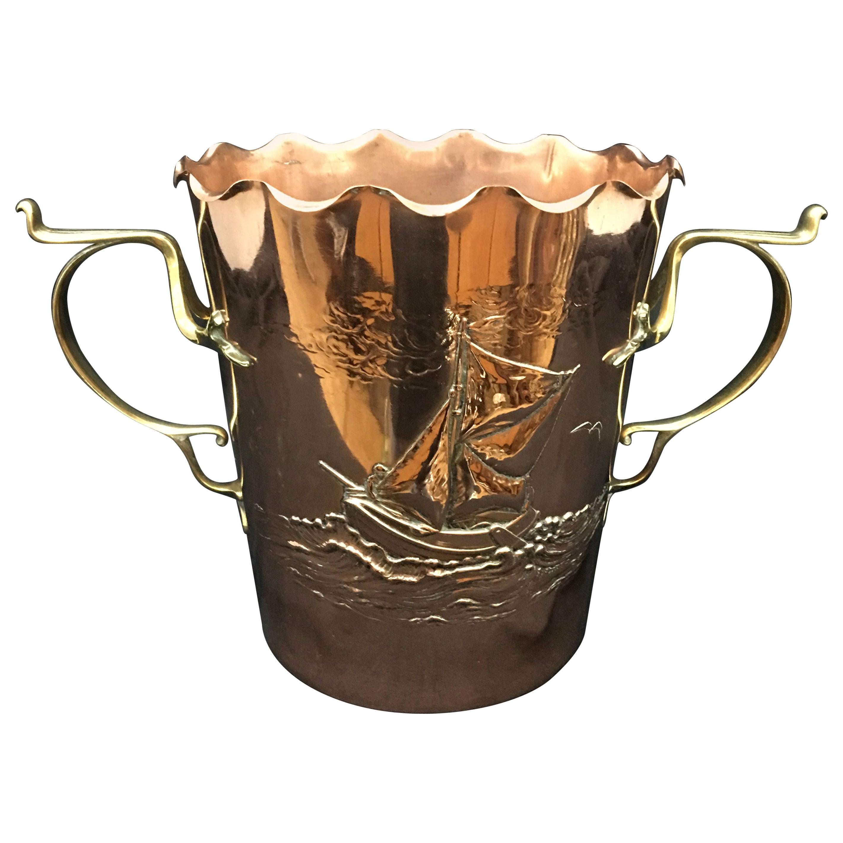 Art Nouveau Copper and Brass Wine Cooler by Carl Deffner, circa 1900