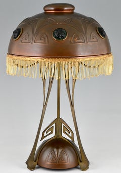 Art Nouveau Copper, Brass and Glass Cabochons Table Lamp WMF 1900
