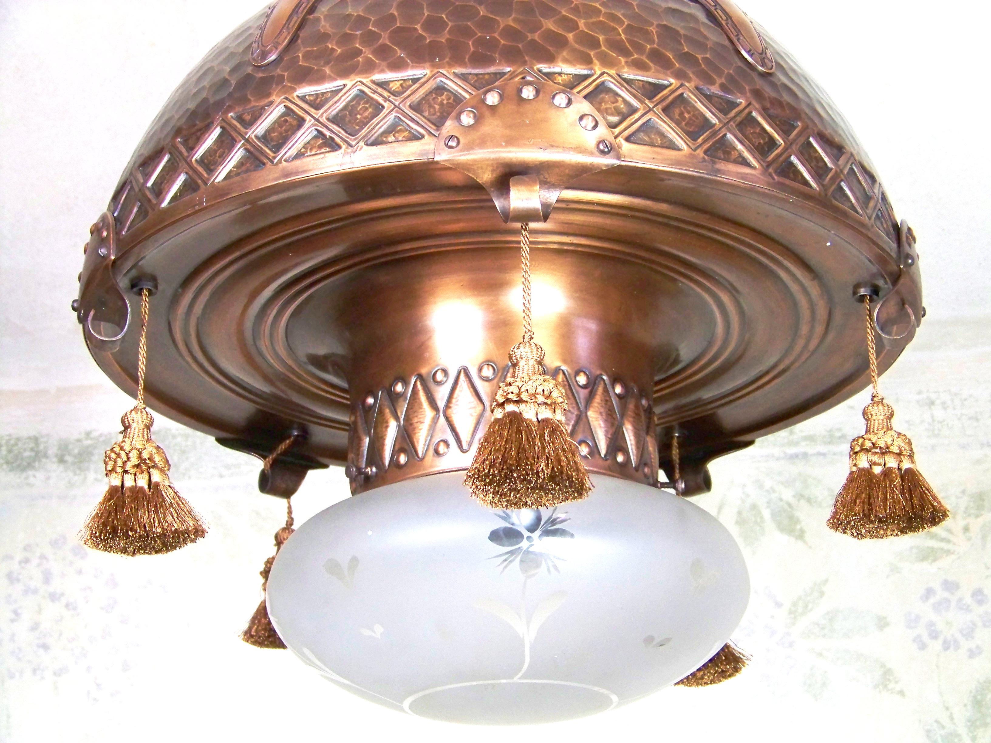 Austrian Art Nouveau copper chandelier For Sale