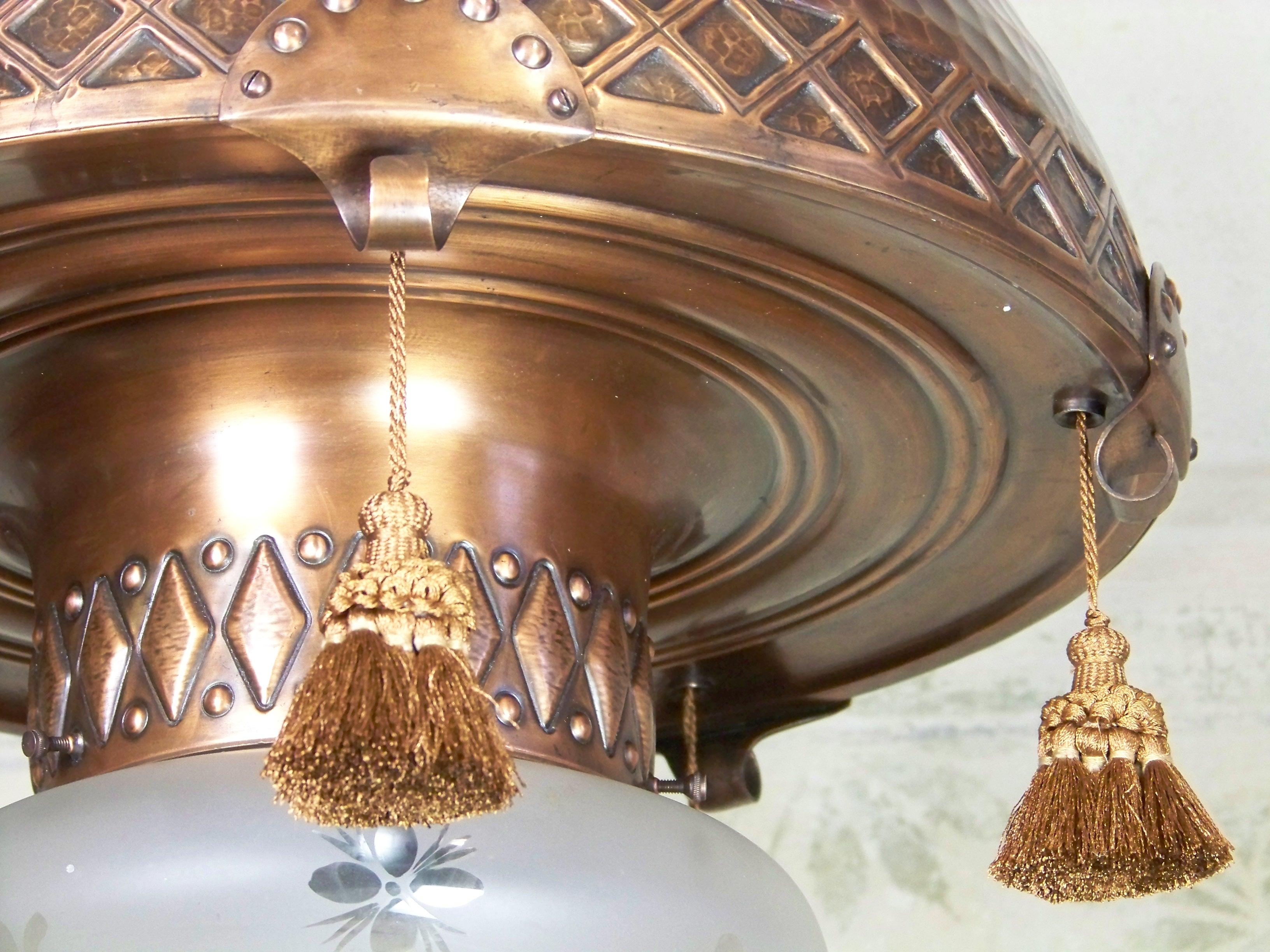 Art Nouveau copper chandelier In Good Condition For Sale In Praha, CZ