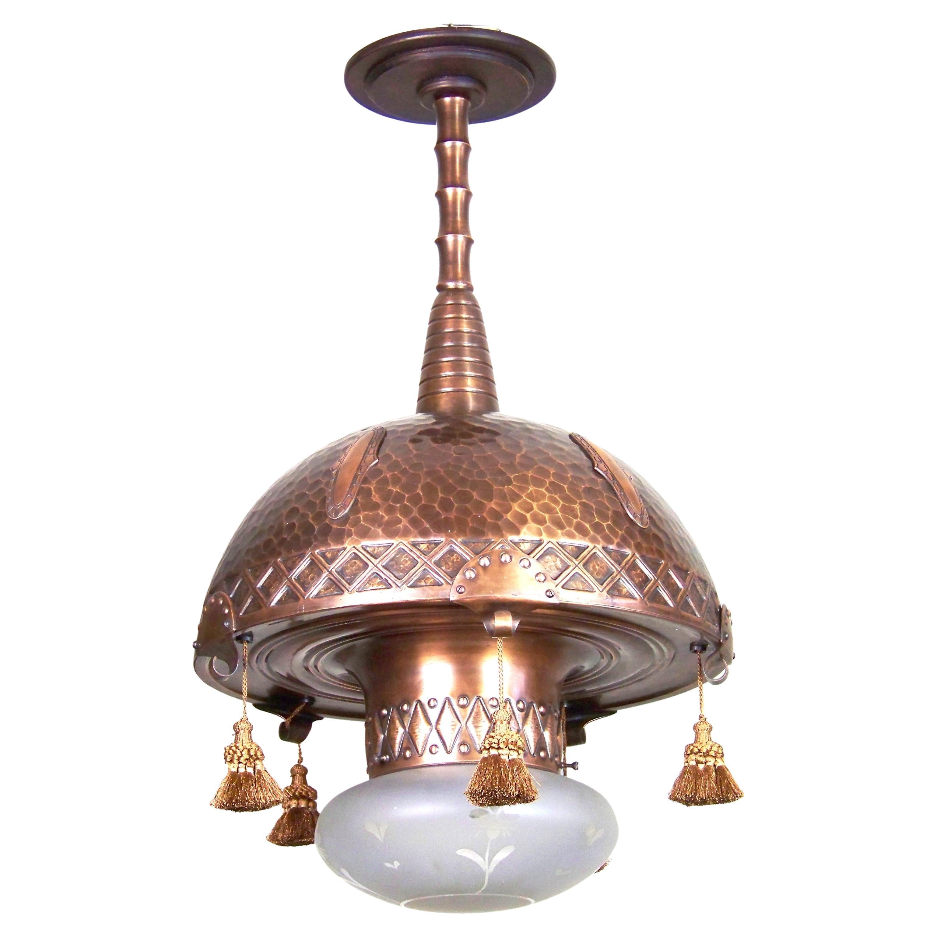 Art Nouveau copper chandelier For Sale