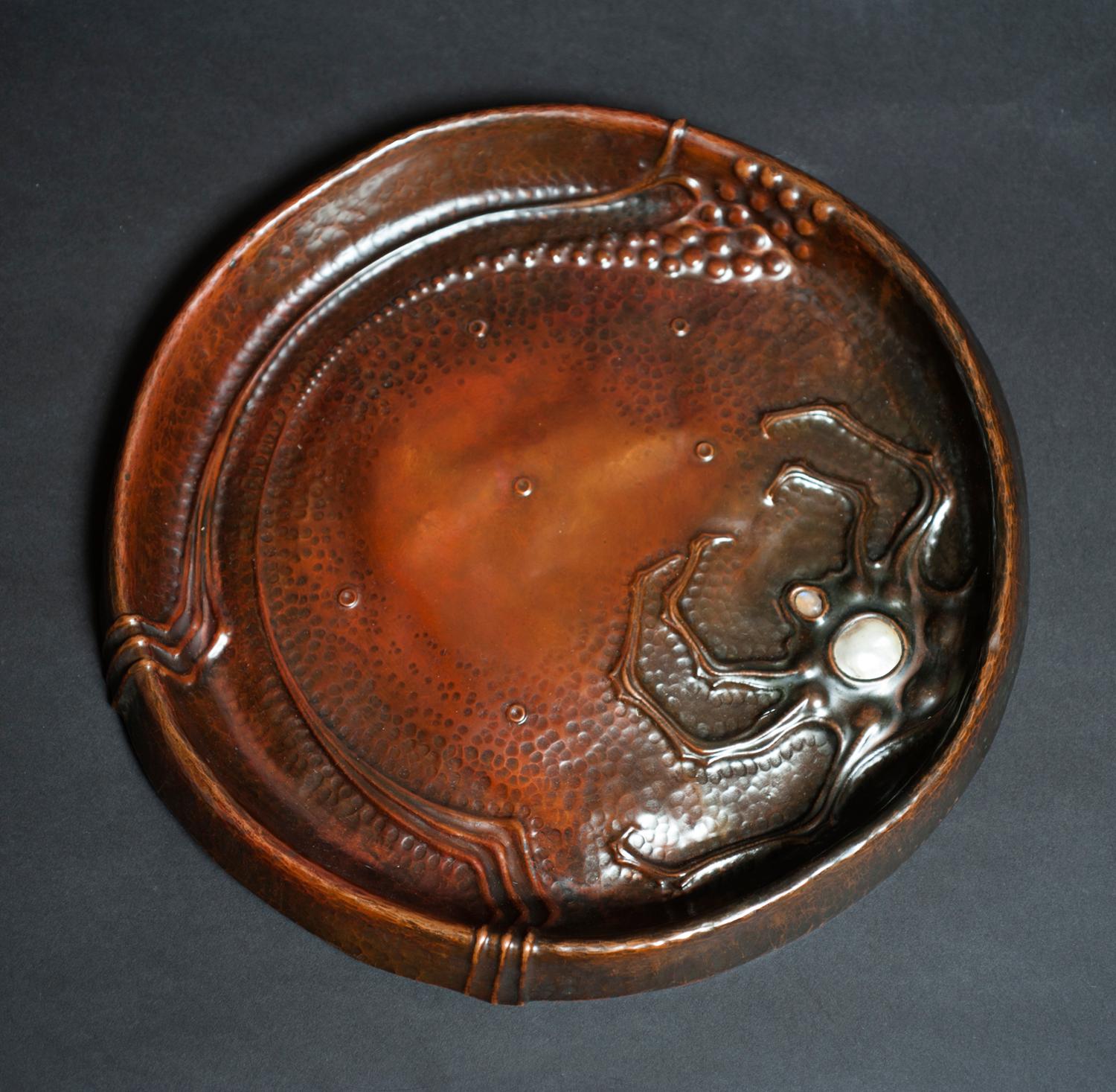 German Art Nouveau Copper Charger with Spider Crab by Ludwig Karl Maria Vierthaler For Sale