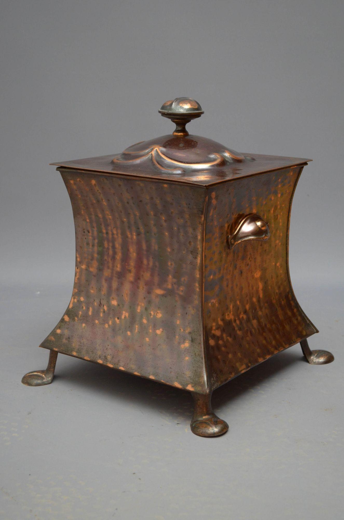 20th Century Art Nouveau Copper Coal Bin For Sale