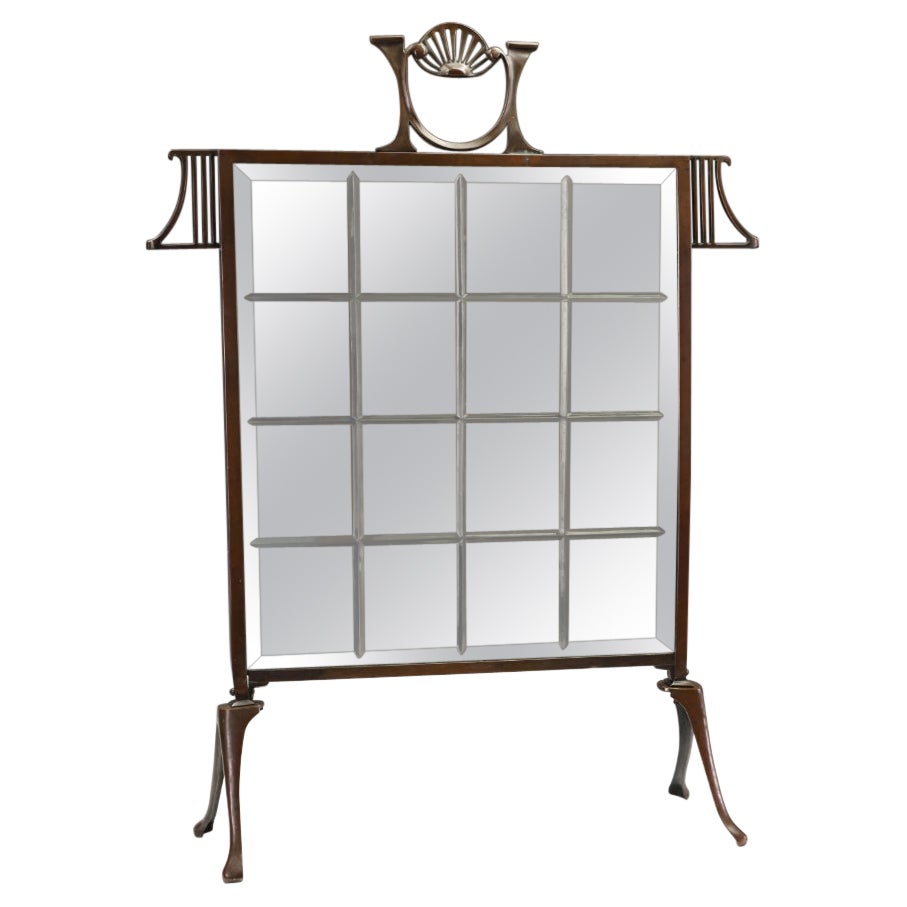 Art Nouveau Copper Firescreen with Bevelled Mirror Panel, c. 1900 For Sale