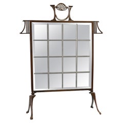 Pare-feu en cuivre Art Nouveau avec panneau en miroir biseauté, c. 1900