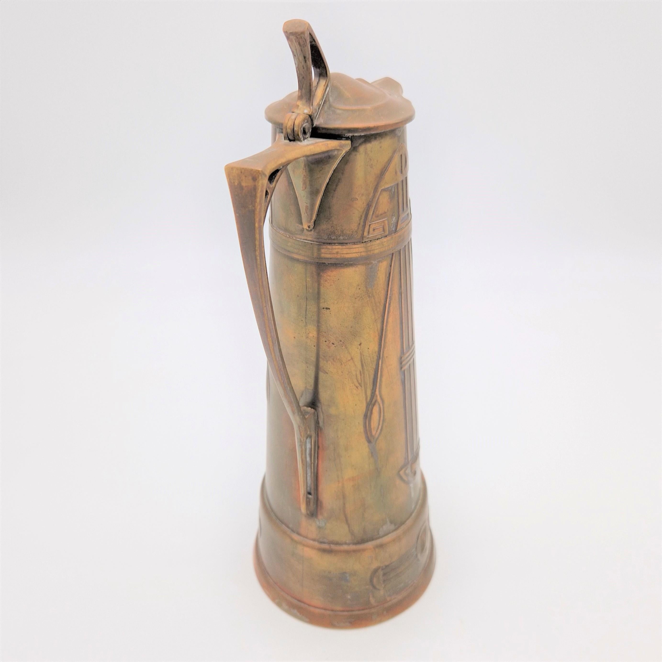 Jugendstil. Kupferkrug von Carl Deffner Esslingen. 1900 - 1920 (Frühes 20. Jahrhundert) im Angebot