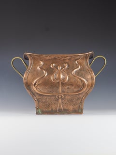 Art Nouveau Copper Planter with Brass Handles, Antique Design, 1920