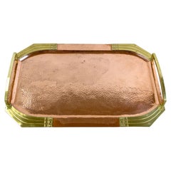 Art Nouveau Copper Tray with Gilt Brass Handles, Austria, circa 1900