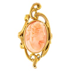 Art Nouveau Coral Cameo Yellow Gold Ring