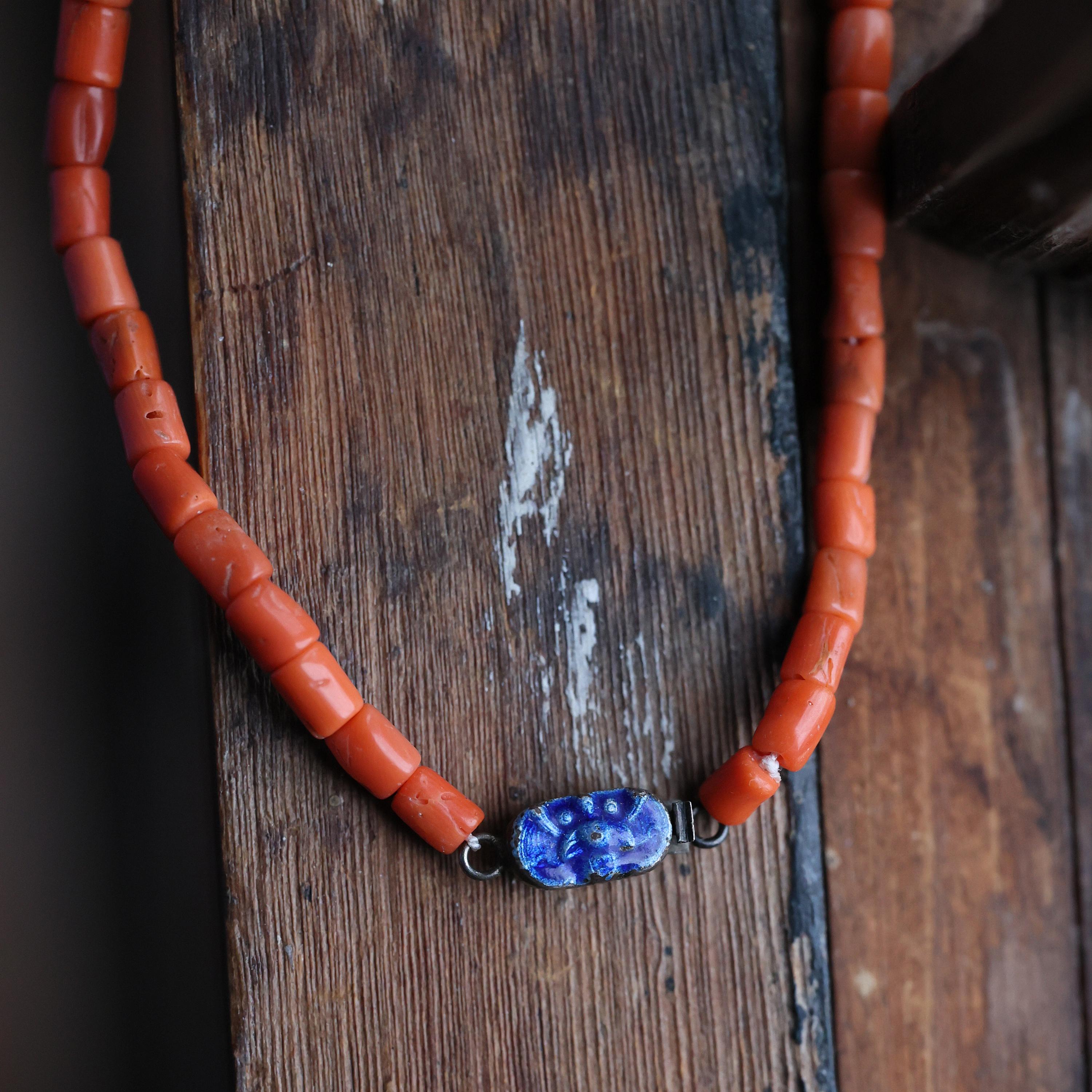 Bead Art Nouveau Coral and Kingfisher Necklace