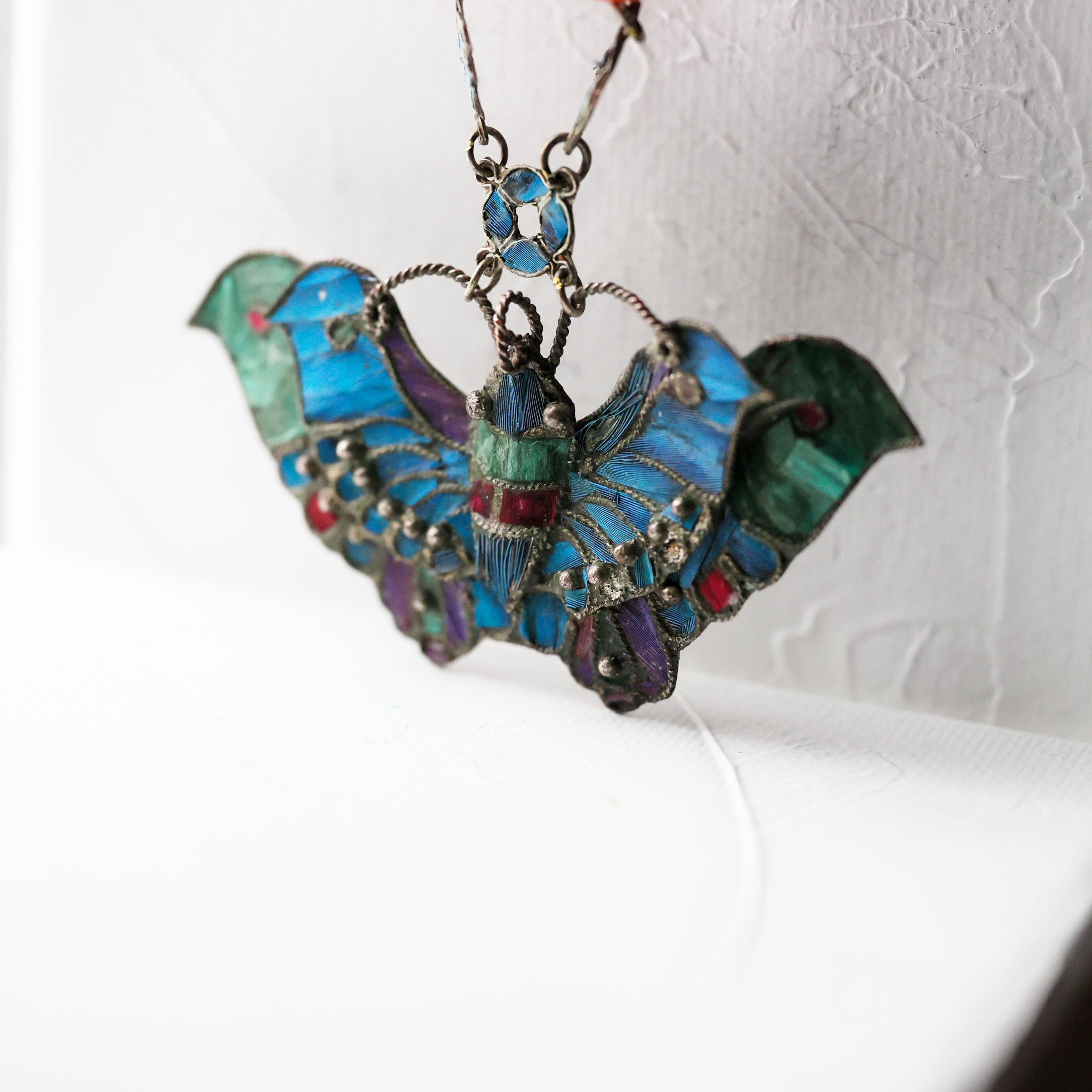Art Nouveau Coral and Kingfisher Necklace 1
