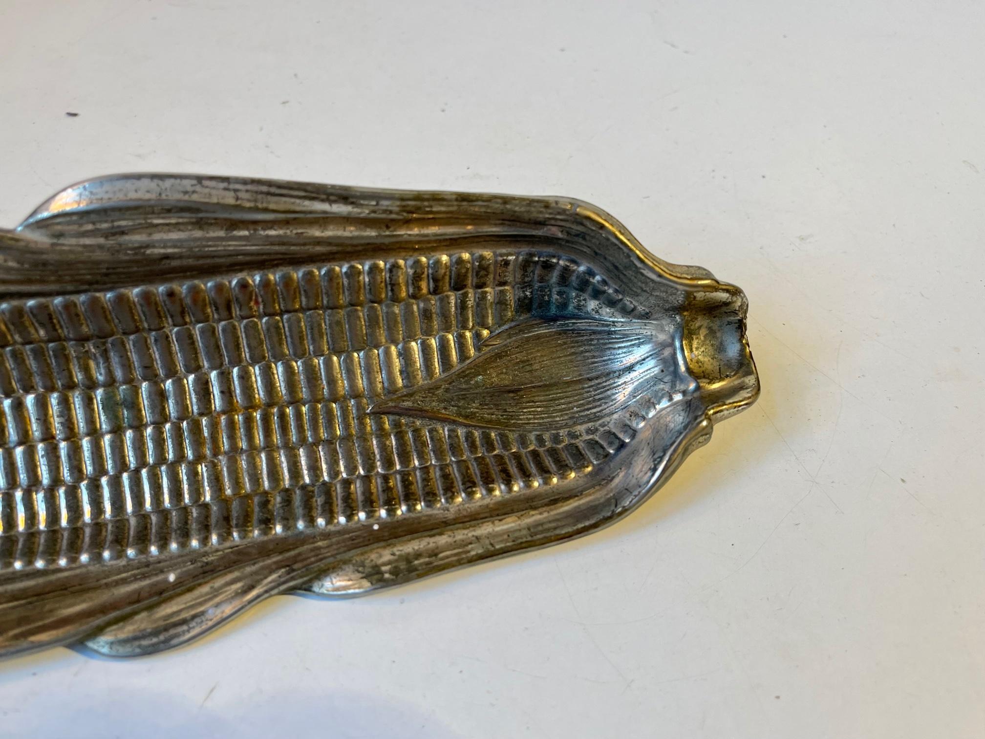 Art Nouveau Corn Cob Metal Dish, 1920s In Good Condition For Sale In Esbjerg, DK