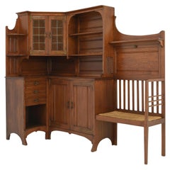 Armoire d'angle Art Nouveau avec banc en chêne par Albert Dumont, 1915