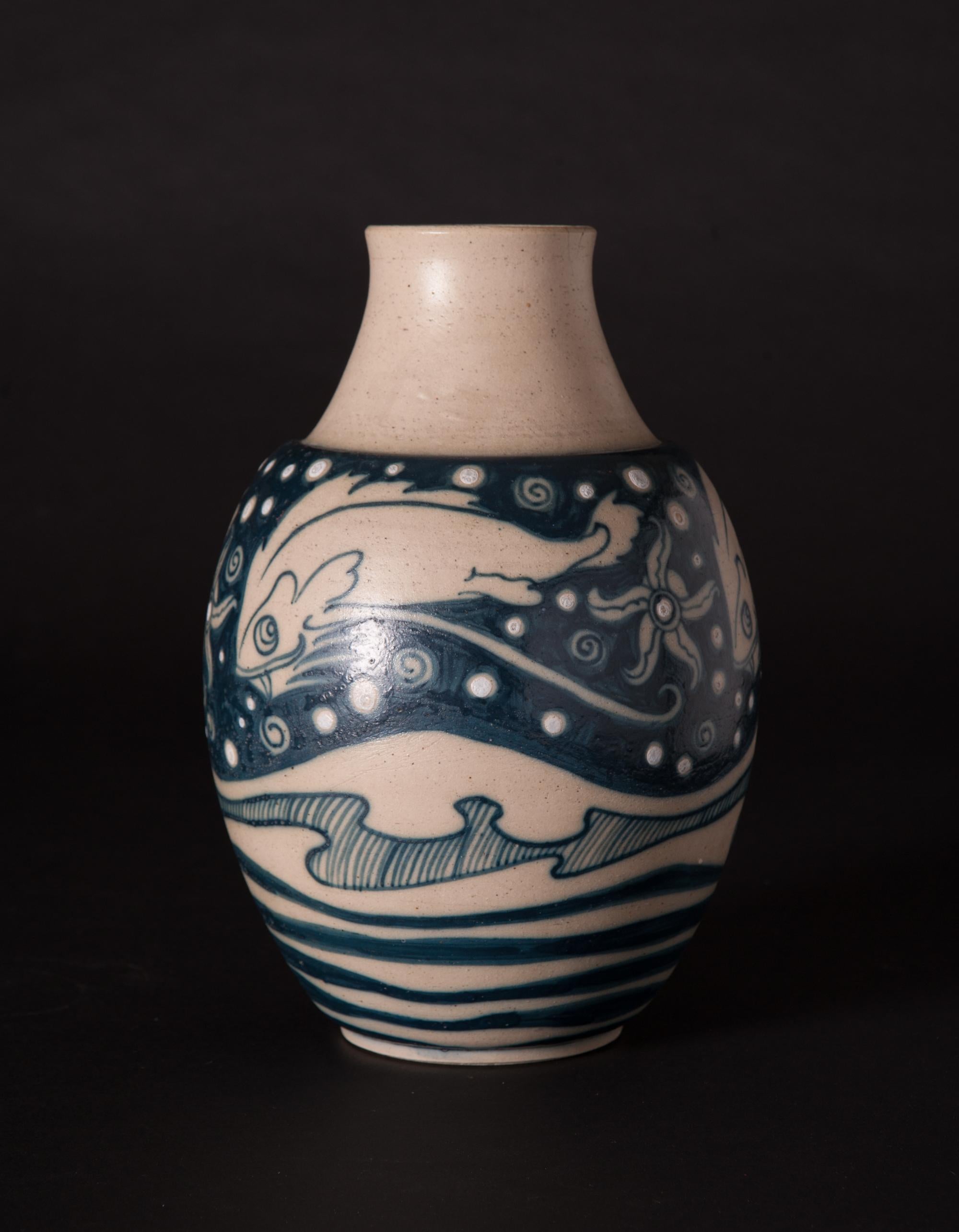 Jugendstil-Vase mit kosmischem Katzenfischmotiv von Galileo Chini (Glasiert) im Angebot