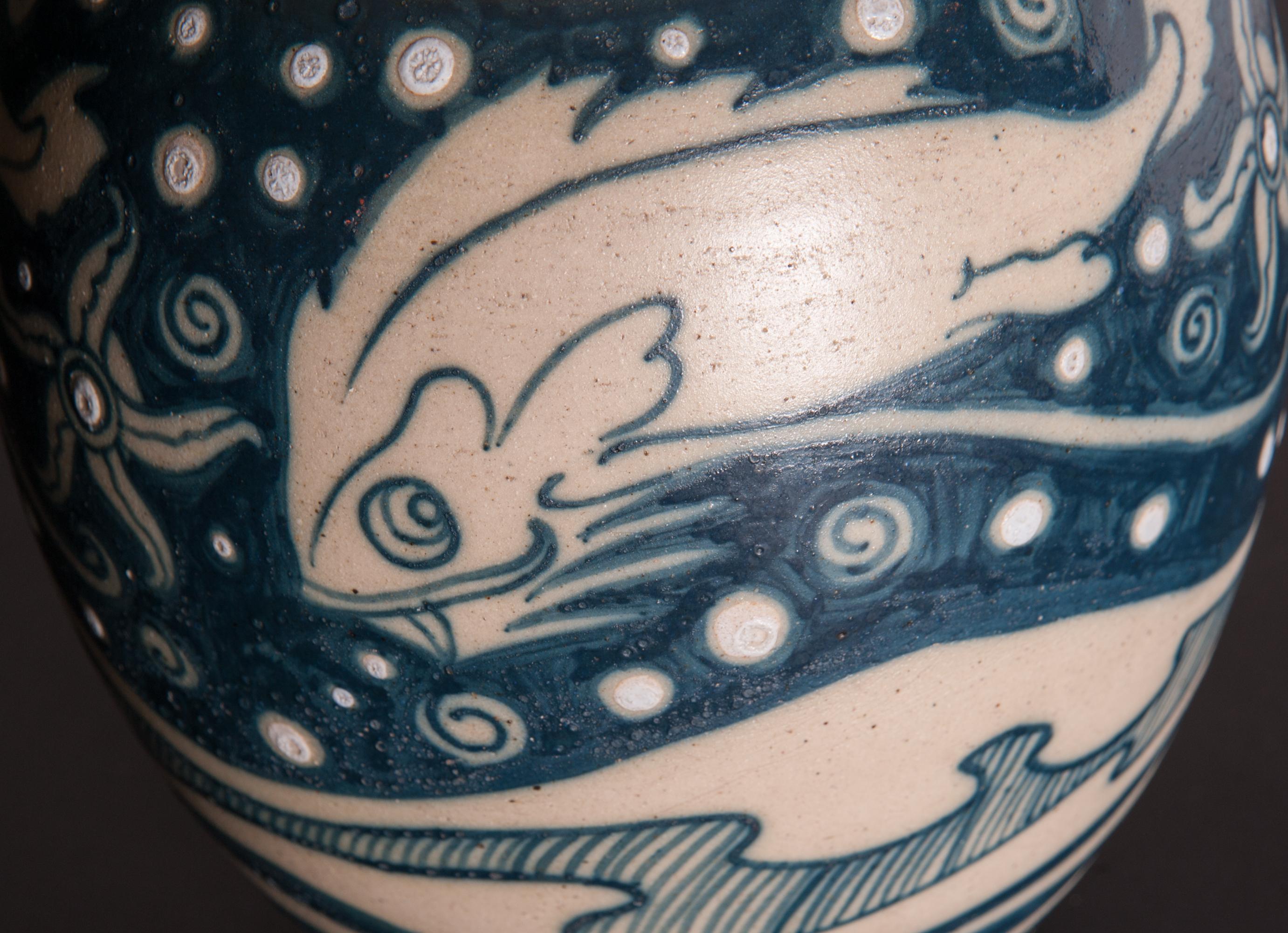 Earthenware Art Nouveau Cosmic Catfish Vase by Galileo Chini For Sale