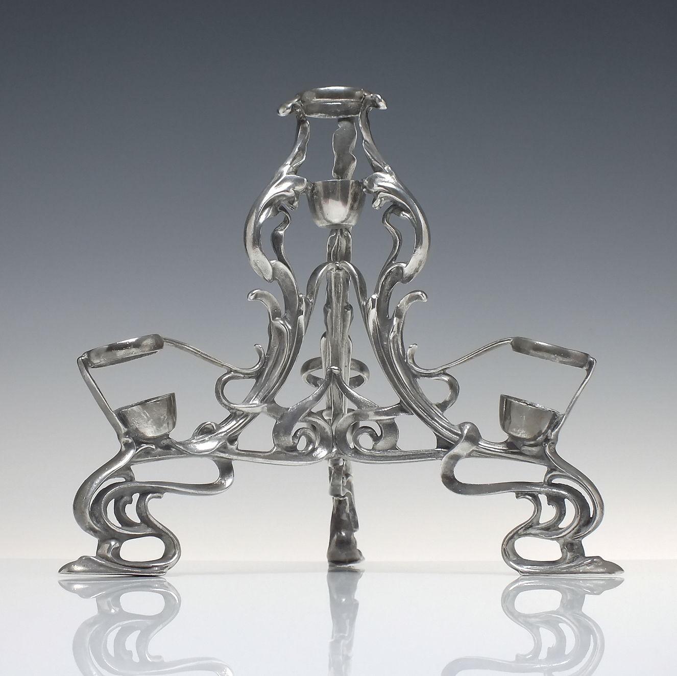 Art Nouveau Cranberry Glass Epergne in Silver Plated Stand, c1900 1