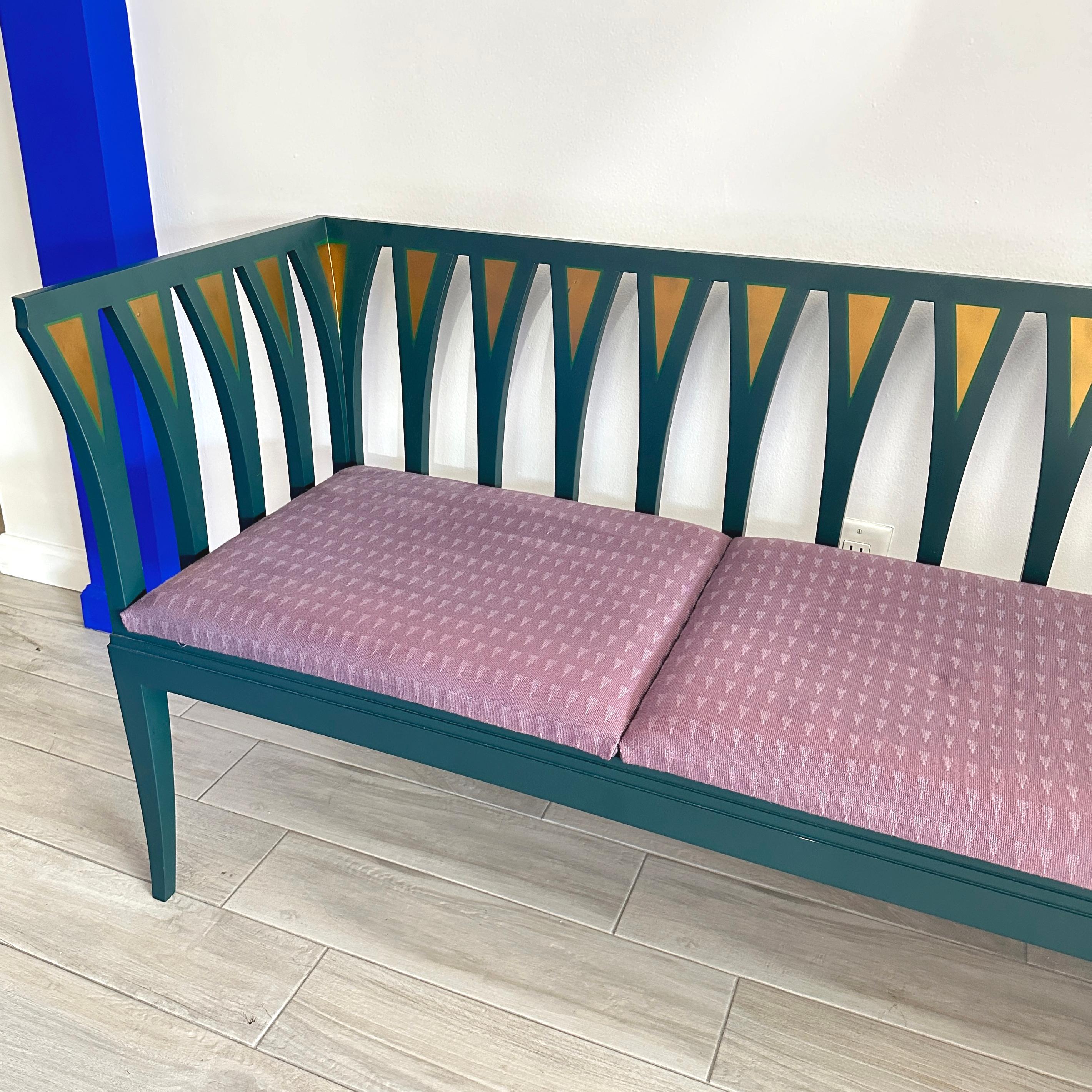 Art Nouveau Cranbrook Blue Settee Bench Sofa by Eliel Saarinen c. 1983 For Sale 3