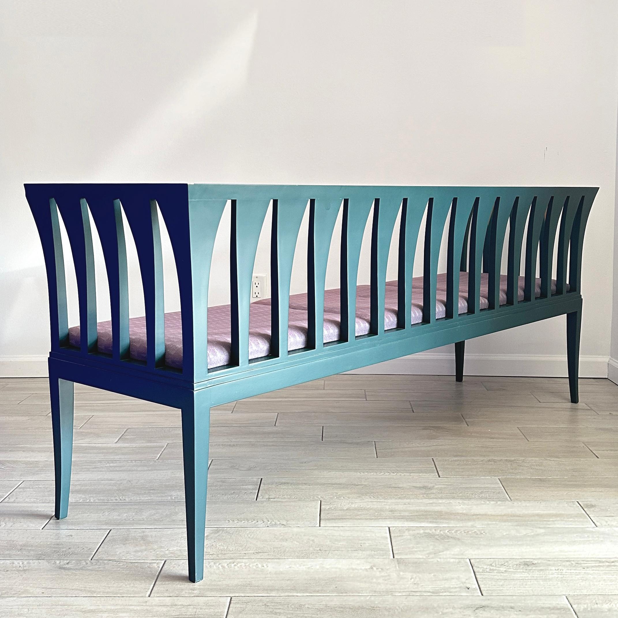 Art Nouveau Cranbrook Blue Settee Bench Sofa by Eliel Saarinen c. 1983 For Sale 4