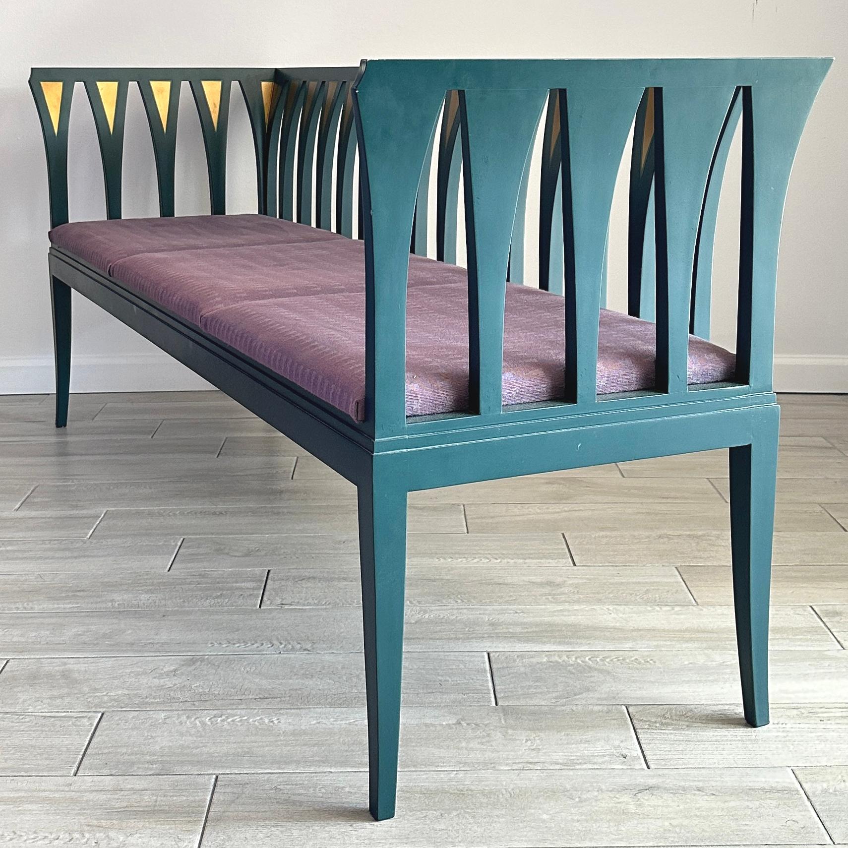 Art Nouveau Cranbrook Blue Settee Bench Sofa by Eliel Saarinen c. 1983 For Sale 5