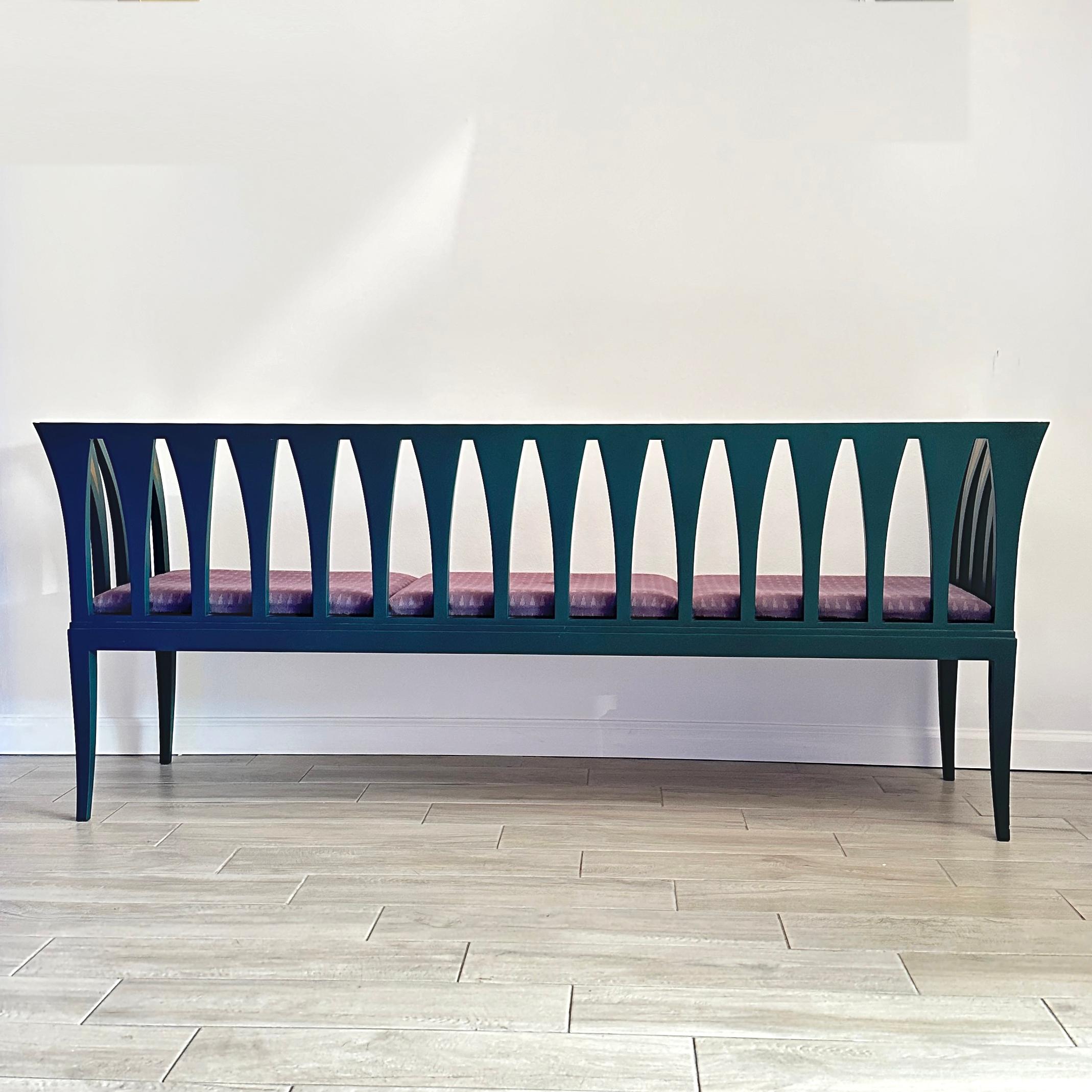 Art Nouveau Cranbrook Blue Settee Bench Sofa by Eliel Saarinen c. 1983 For Sale 6
