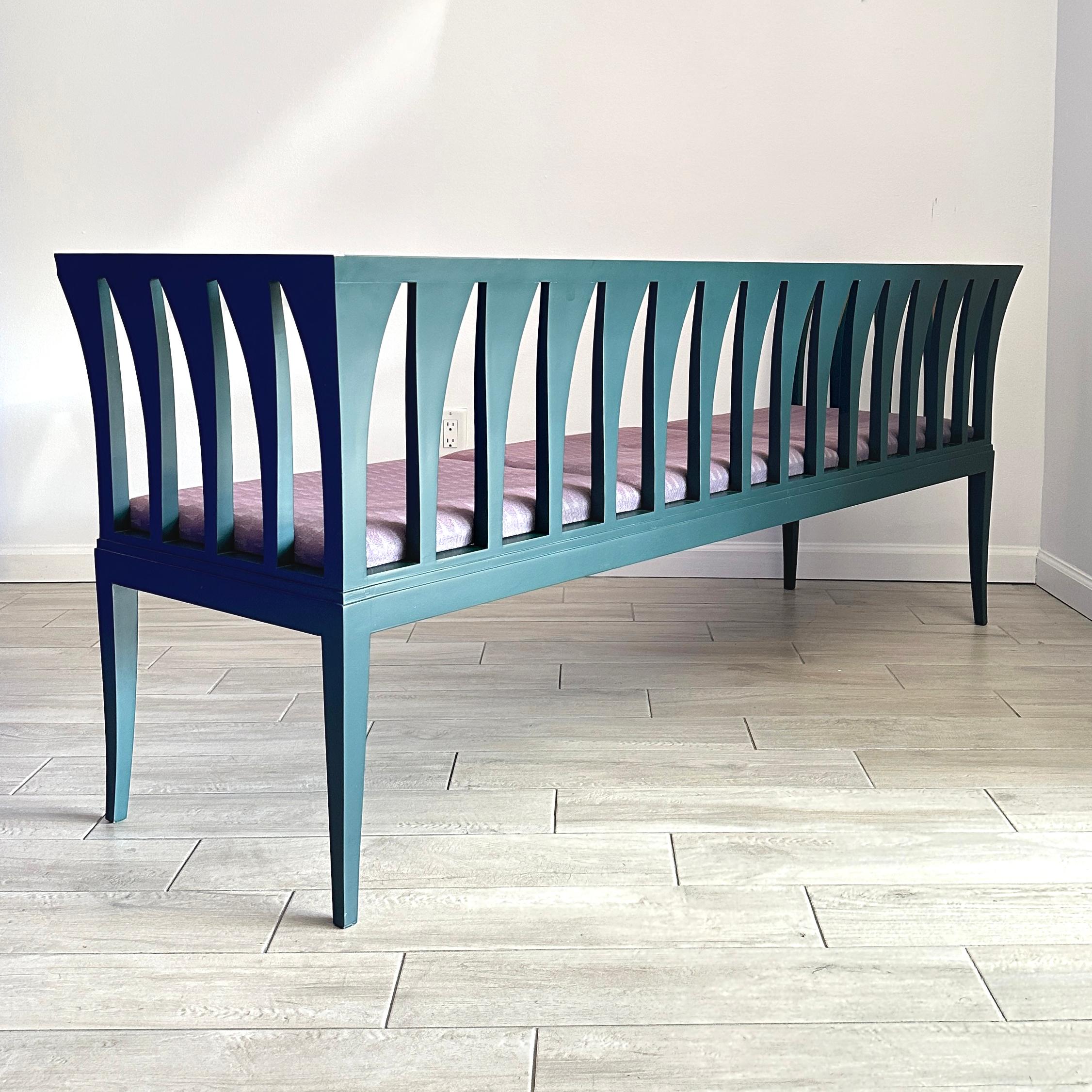 Finnish Art Nouveau Cranbrook Blue Settee Bench Sofa by Eliel Saarinen c. 1983 For Sale