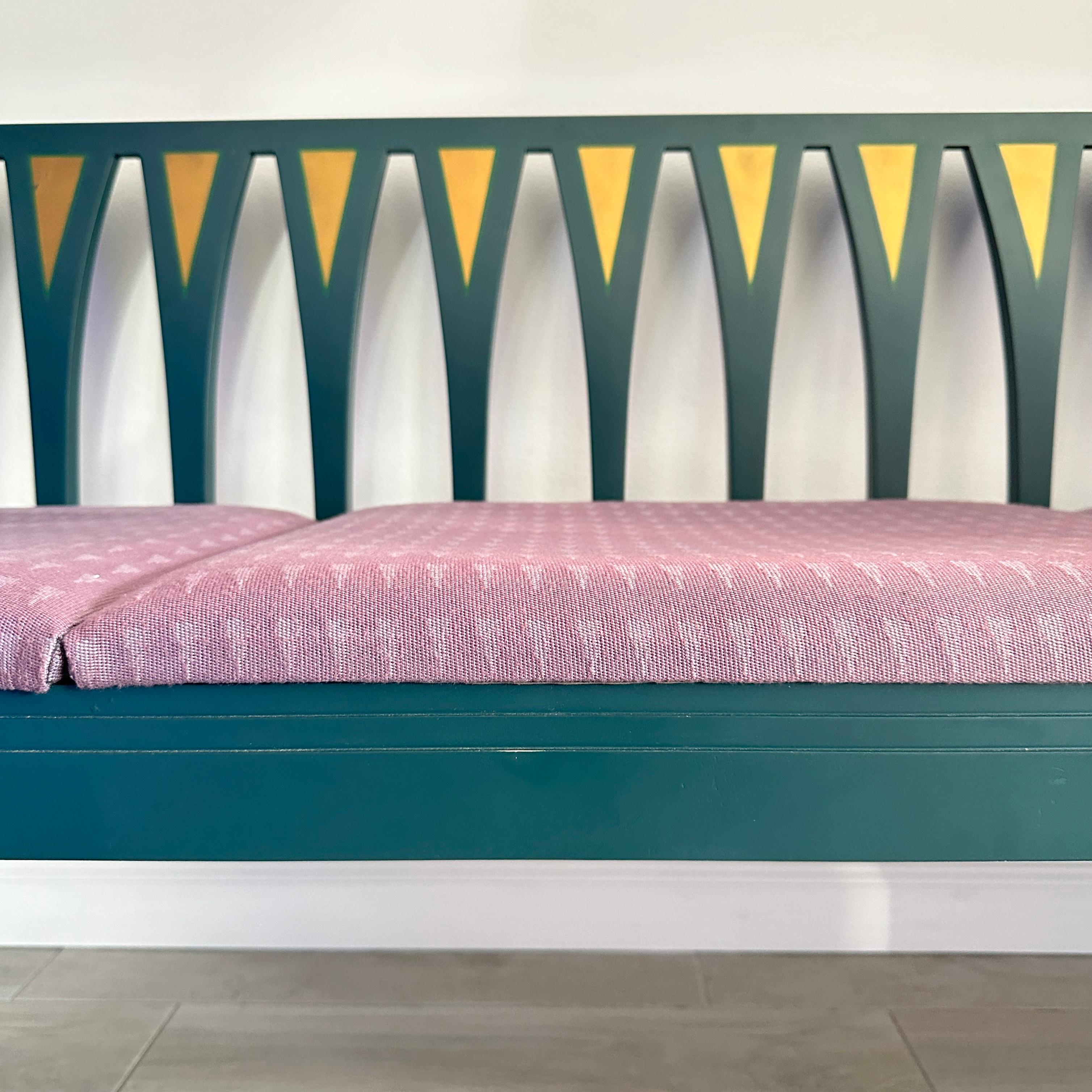 Late 20th Century Art Nouveau Cranbrook Blue Settee Bench Sofa by Eliel Saarinen c. 1983 For Sale