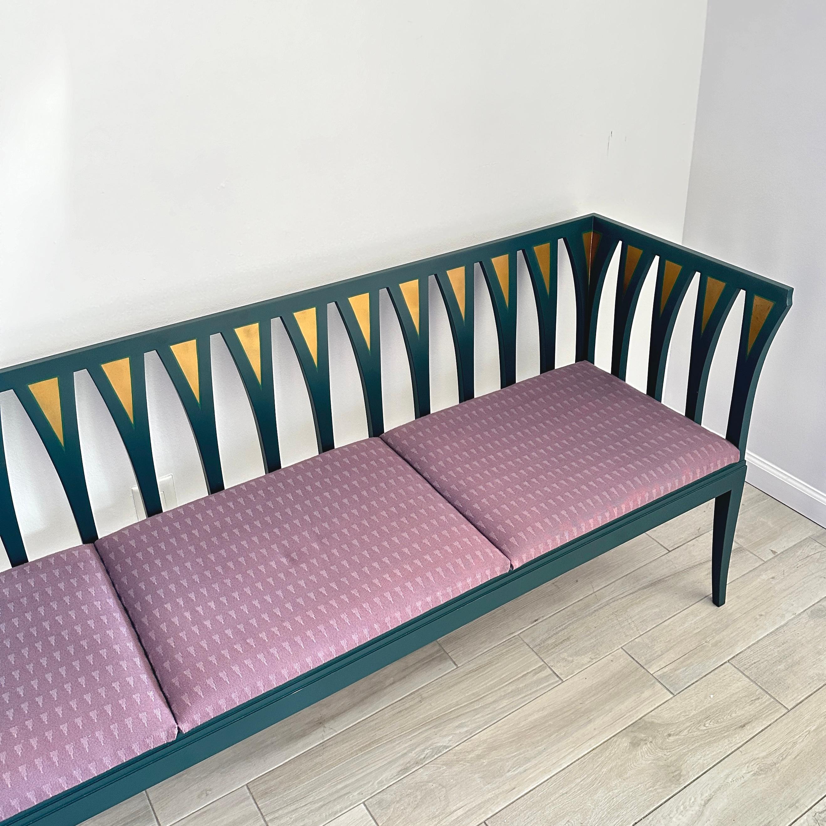 Art Nouveau Cranbrook Blue Settee Bench Sofa by Eliel Saarinen c. 1983 For Sale 2