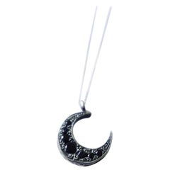 Art Nouveau Crescent Moon Pendant in 18 Karat White Gold with Diamonds