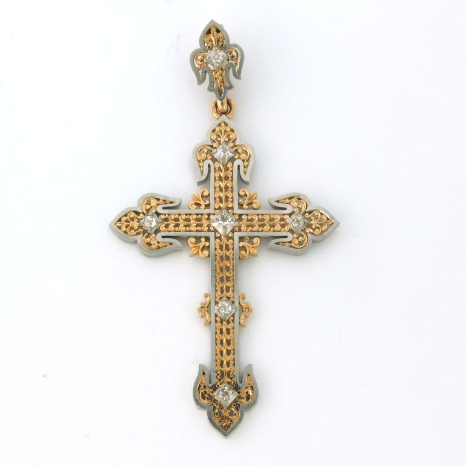 Old Mine Cut ART NOUVEAU cross pendant set with diamonds 0.40ct 18k gold For Sale