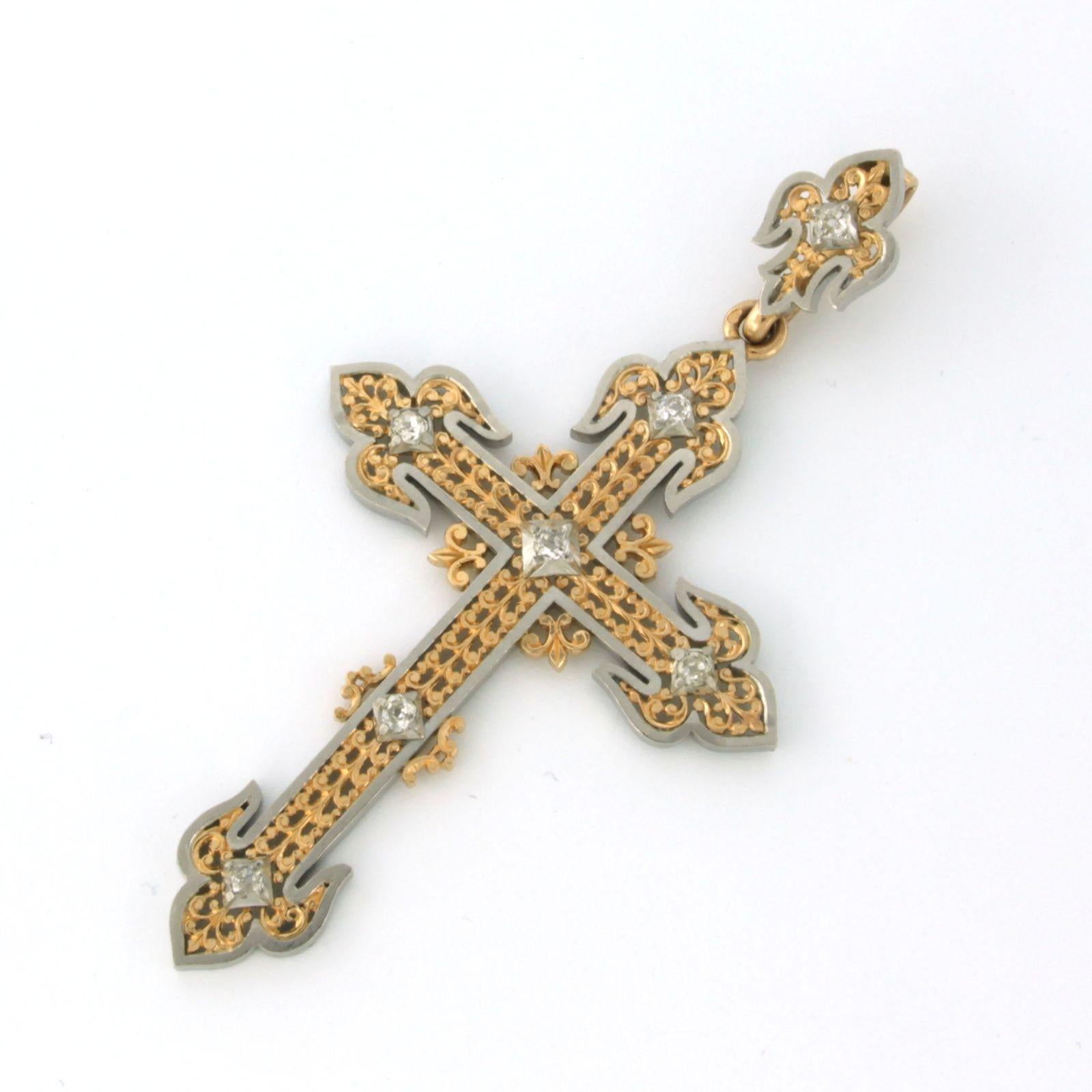 Art nouveau Pendentif croix ART NOUVEAU serti de diamants taille ancienne de 0,40 carat et or 18 carats en vente