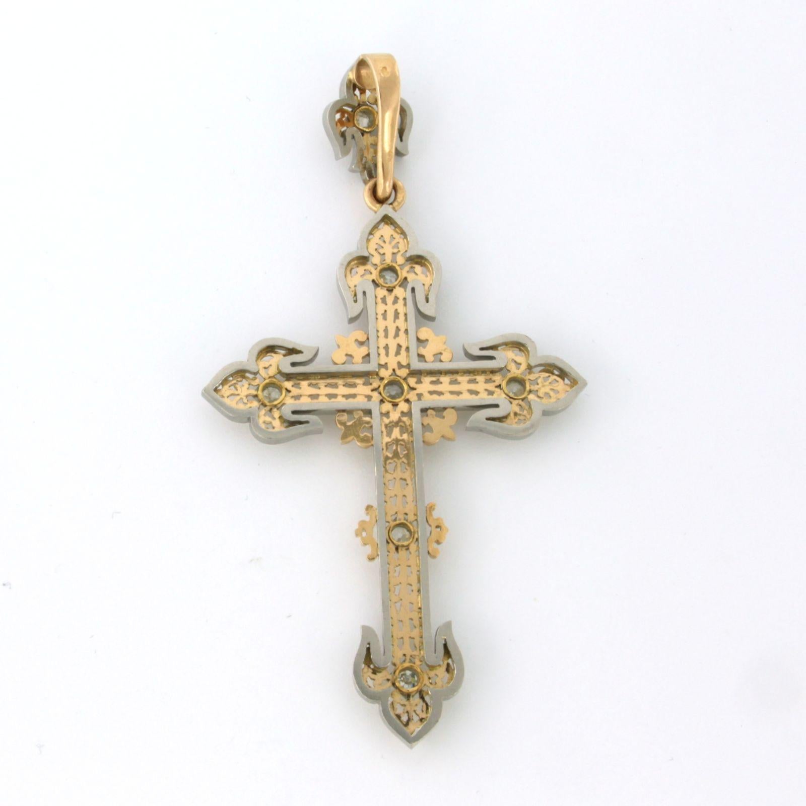 Taille vieille mine Pendentif croix ART NOUVEAU serti de diamants taille ancienne de 0,40 carat et or 18 carats en vente