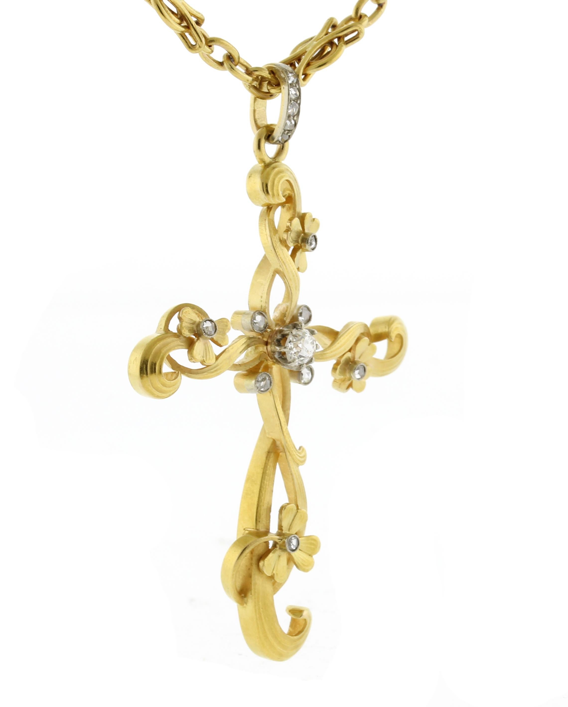 Art Nouveau Cross with Diamonds In Good Condition For Sale In Bethesda, MD