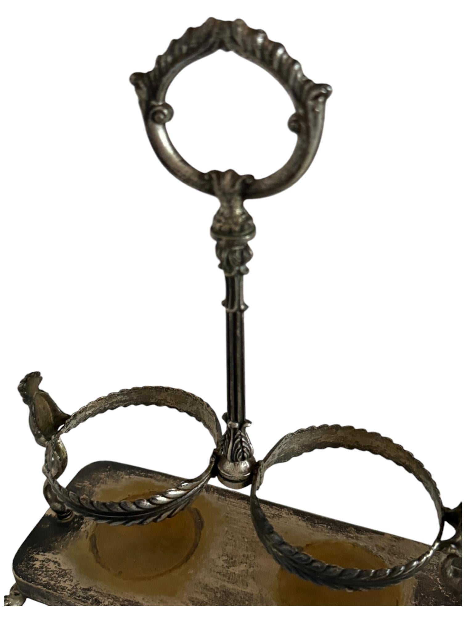 Art Nouveau Cruet Glass Two Bottle Vinegar & Oil Set Antique European, 1900s For Sale 5