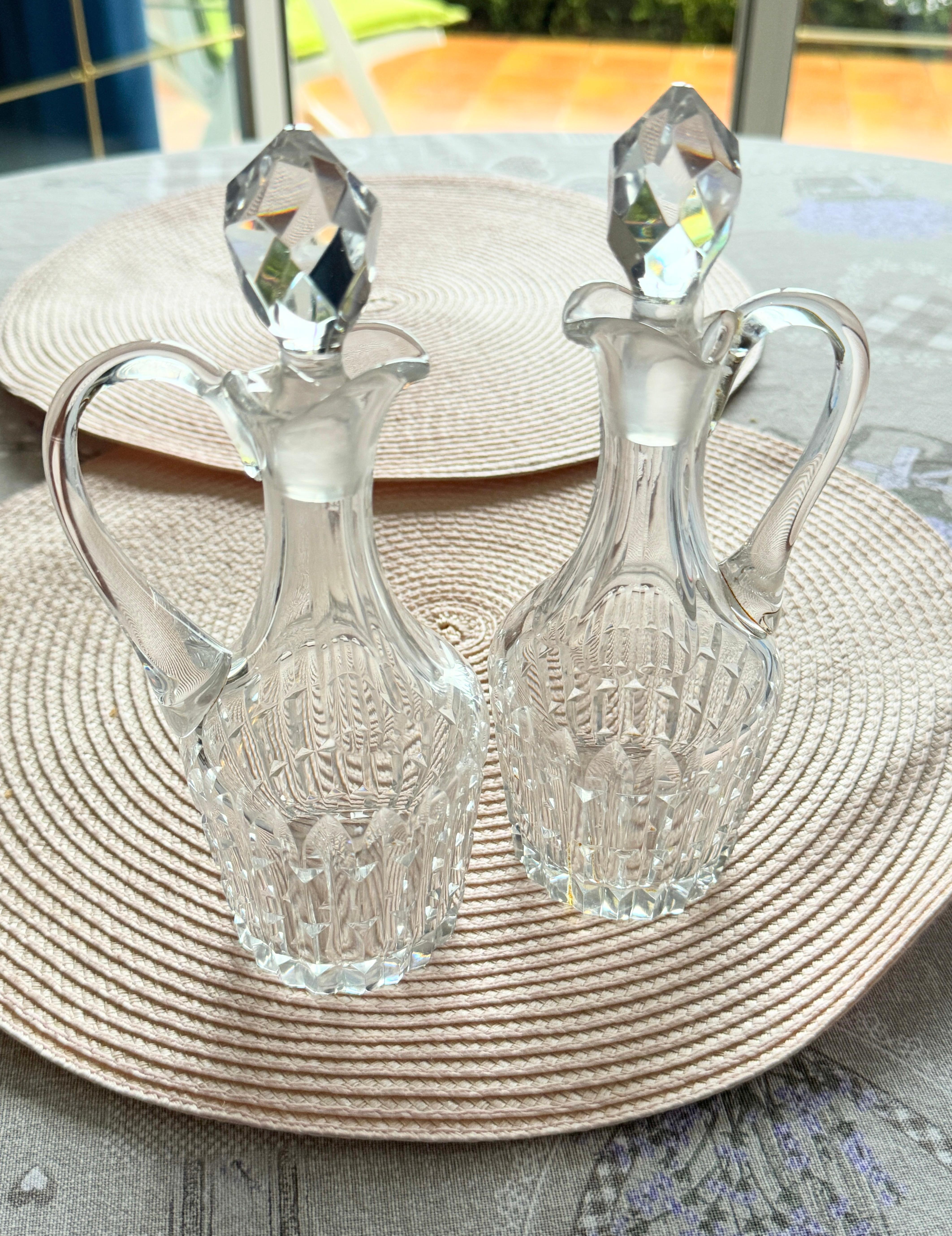Art Nouveau Cruet Glass Two Bottle Vinegar & Oil Set Antique European, 1900s For Sale 9