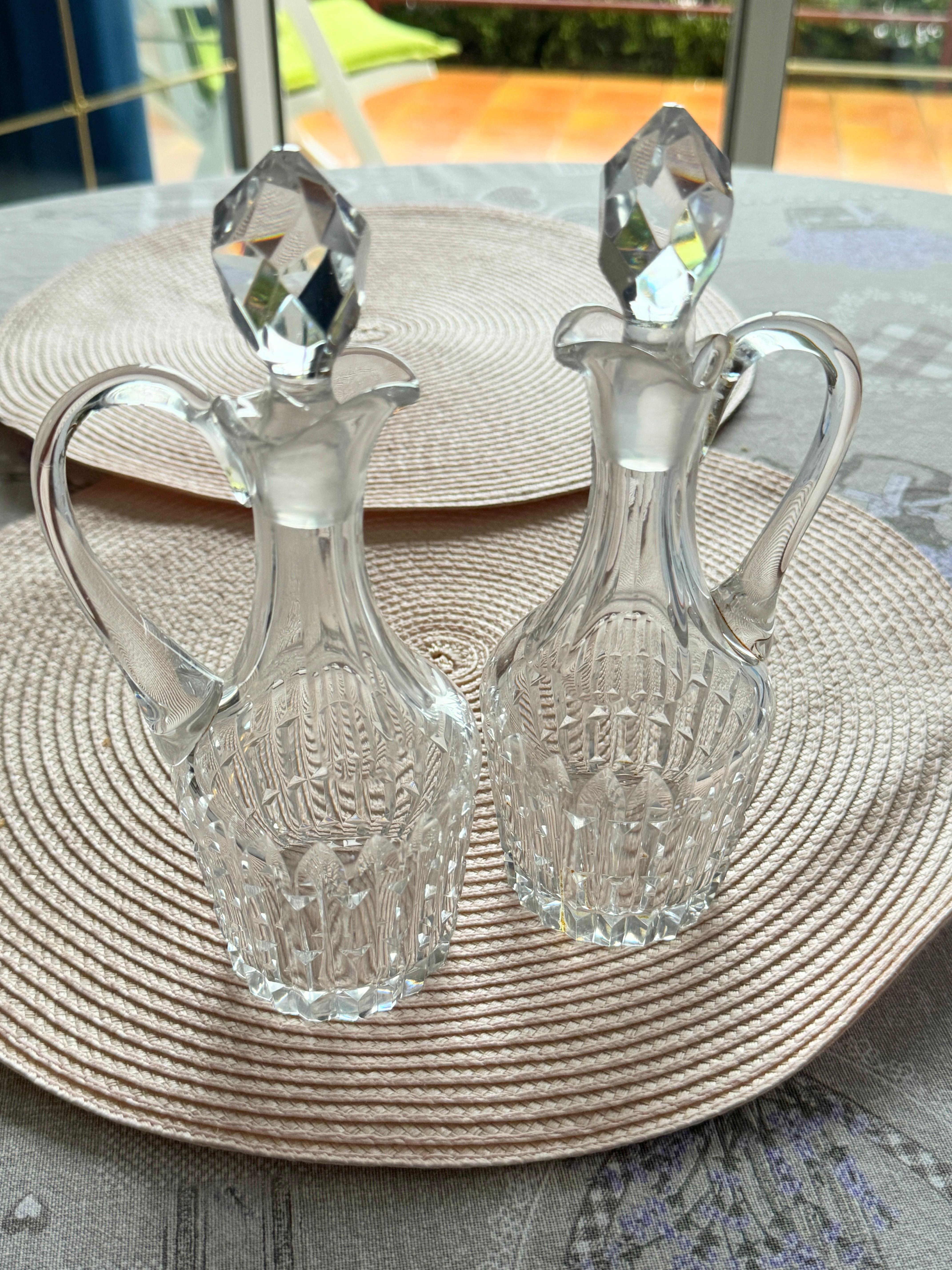 Art Nouveau Cruet Glass Two Bottle Vinegar & Oil Set Antique European, 1900s For Sale 11